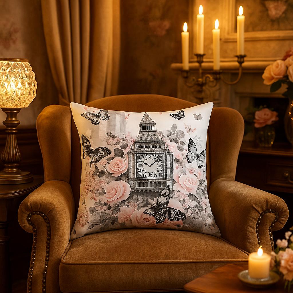 COUSSIN PAPILLON VINTAGE  | Tour Eiffel 45x45cm | PAPICHA H Butterfly Pillow