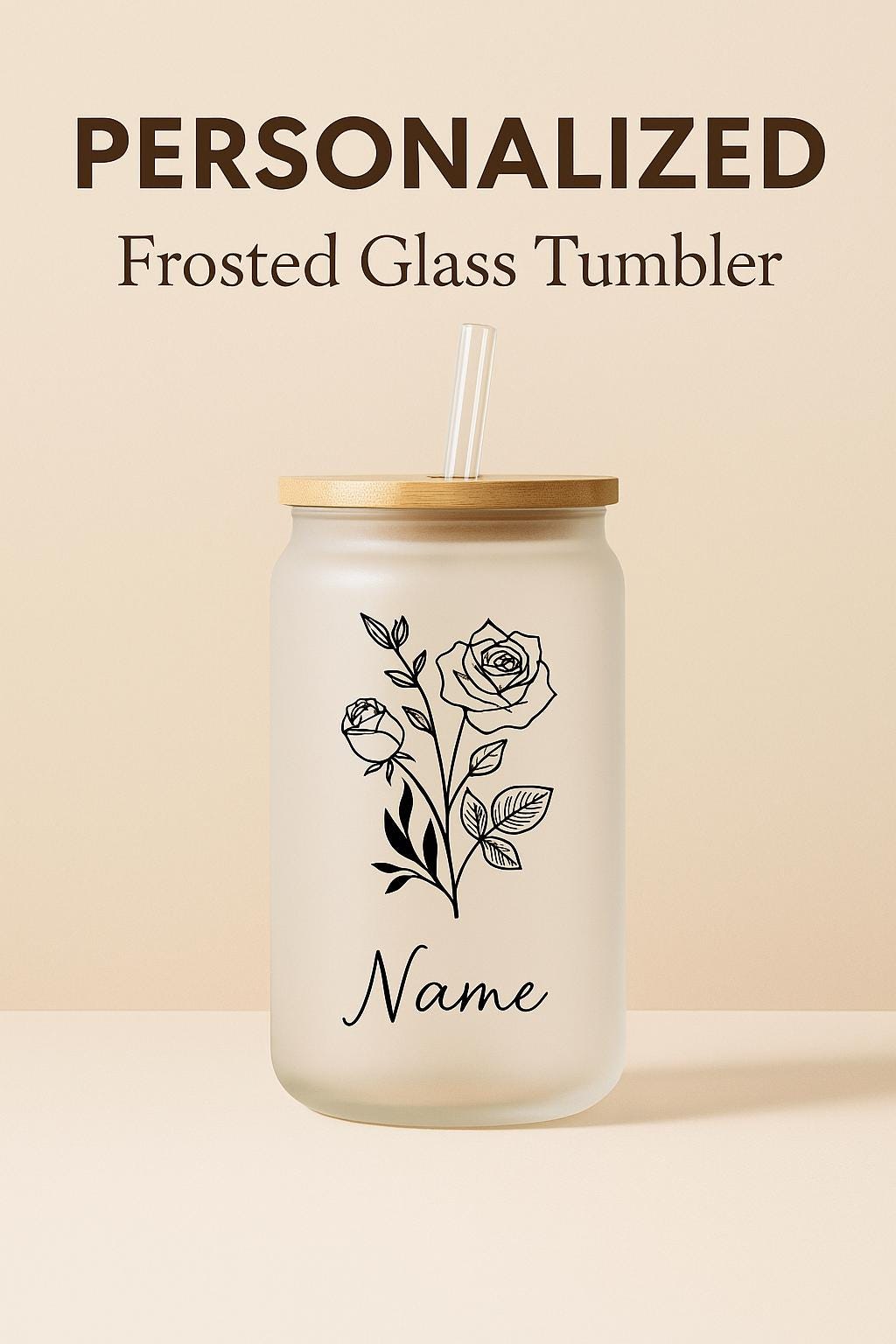 GOBELET VERRE PERSONNALISÉ | Design Floral 16oz | Glass Tumbler PAPICHA H
