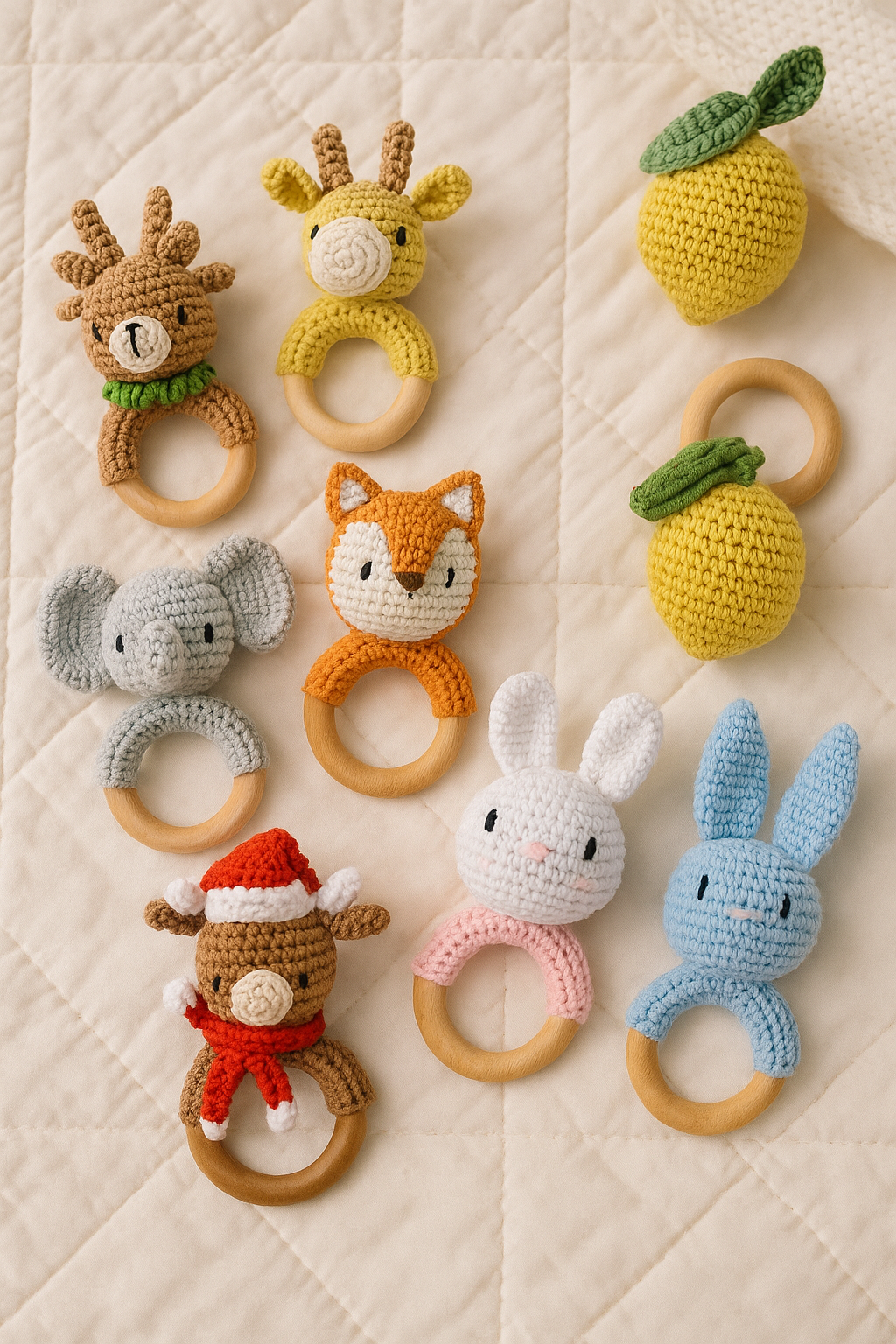 JOUET CROCHET DENTITION| Anneau Bois Animaux | Baby Teething Toy PAPICHA H