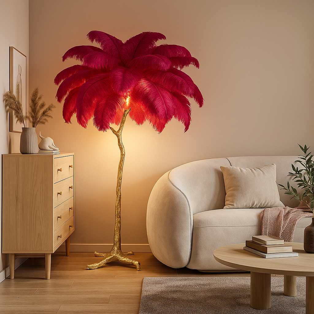 Tall Floor Lamp, Palm Tree Light with Gold Base, Glam Chic Decor, Exotic Style, Multiple Colors Available