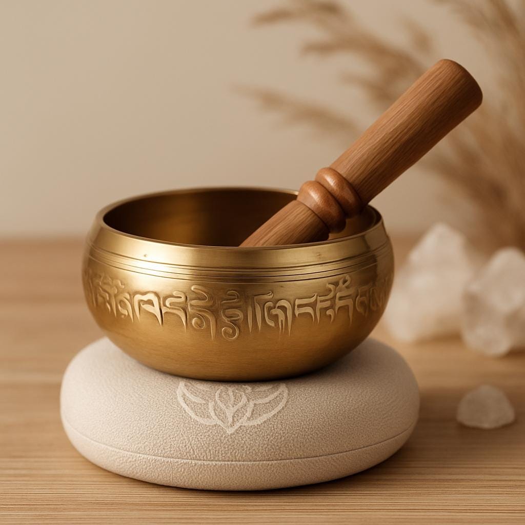 Bol chantant en bronze doré et cuivre – Bol sonore tibétain artisanal avec coussin, guérison des chakras, méditation zen 