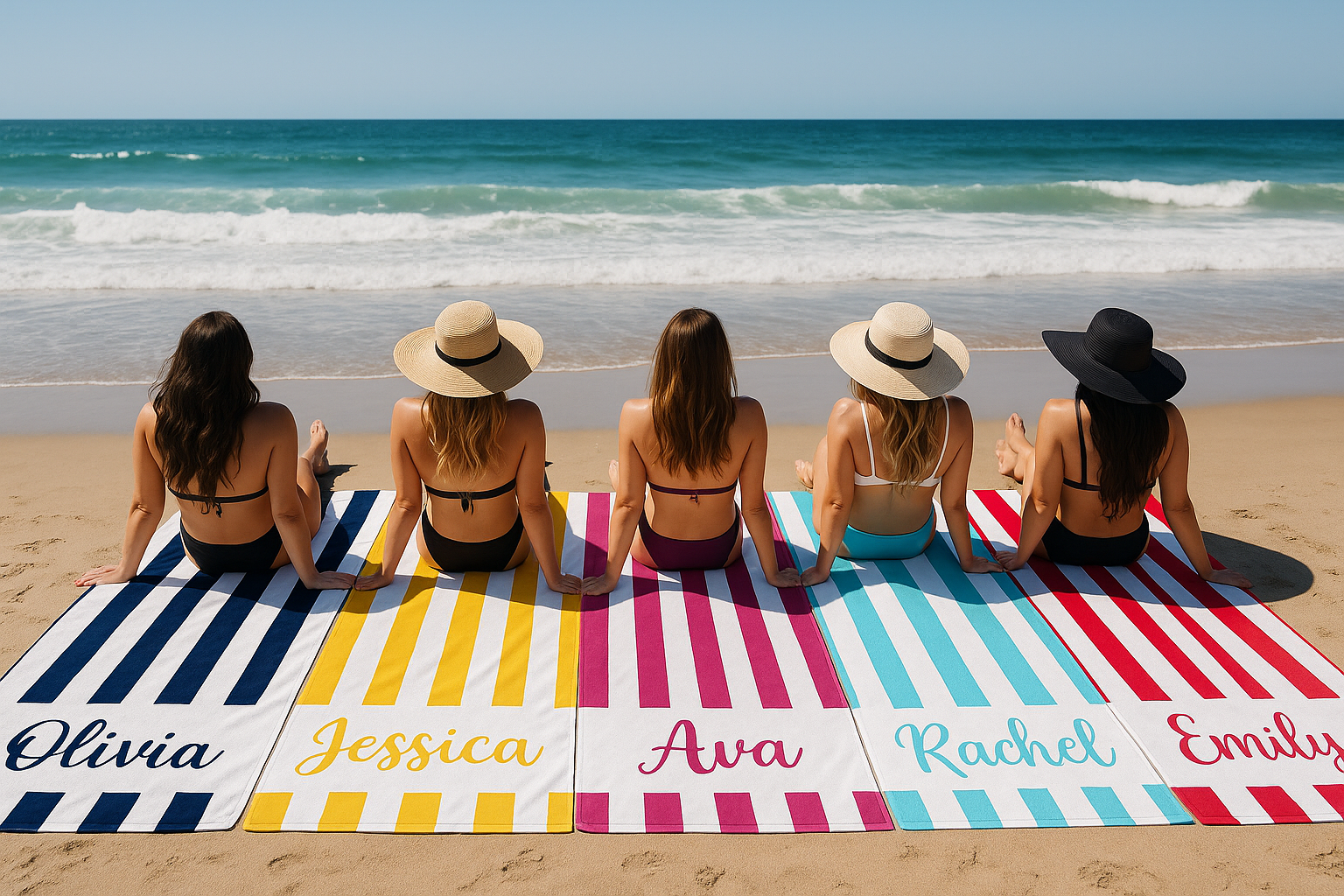 SERVIETTE PLAGE PERSONNALISÉE| RAYURES + PRÉNOM BRODÉ