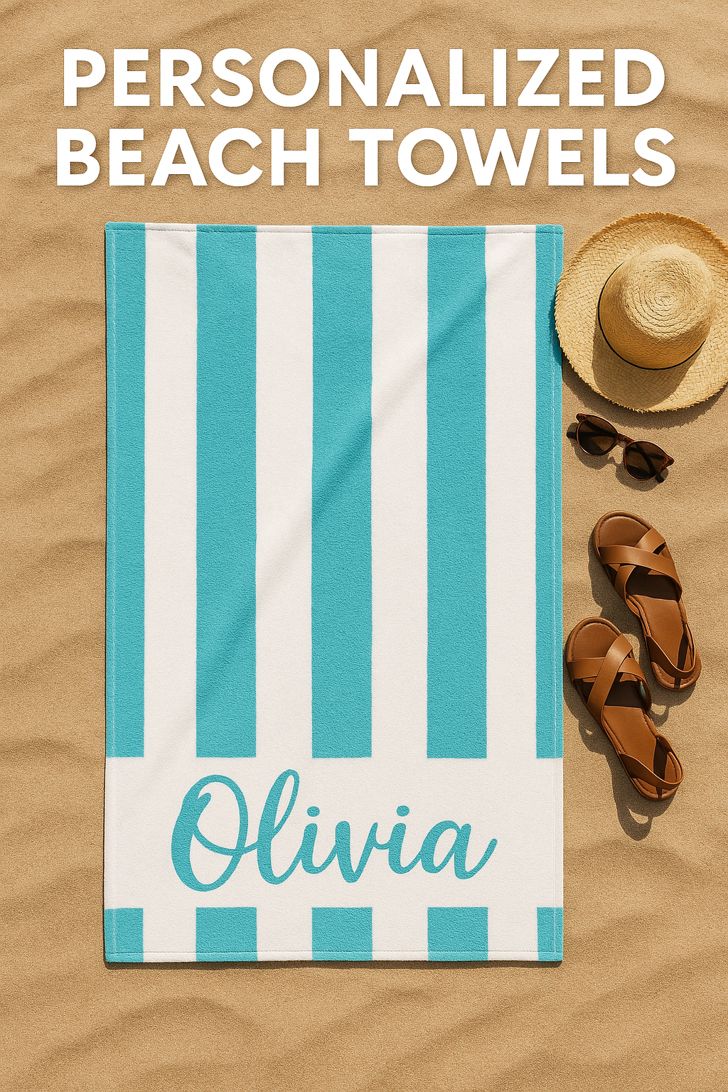 SERVIETTE PLAGE PERSONNALISÉE| RAYURES + PRÉNOM BRODÉ