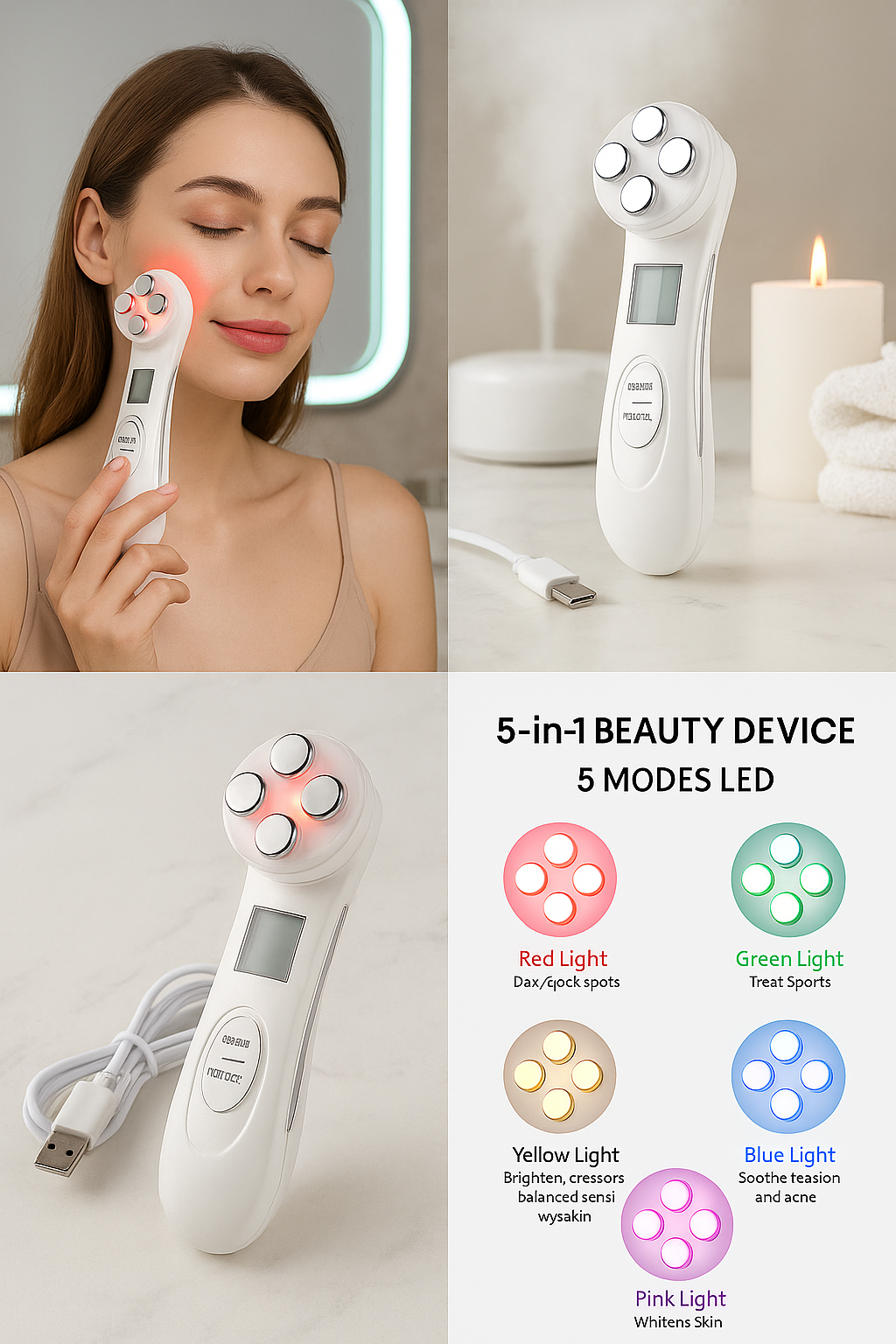 Rajeunisseur – Appareil Beauté 5-en-1 LED Professionnel | Appareil de beauté LED professionnel 5 en 1 