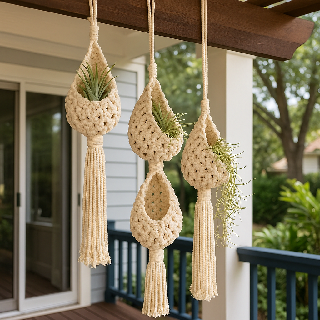 SUSPENSIONS PLANTES MACRAMÉ | Set 3 Coton Naturel | Plant Holders PAPICHA H