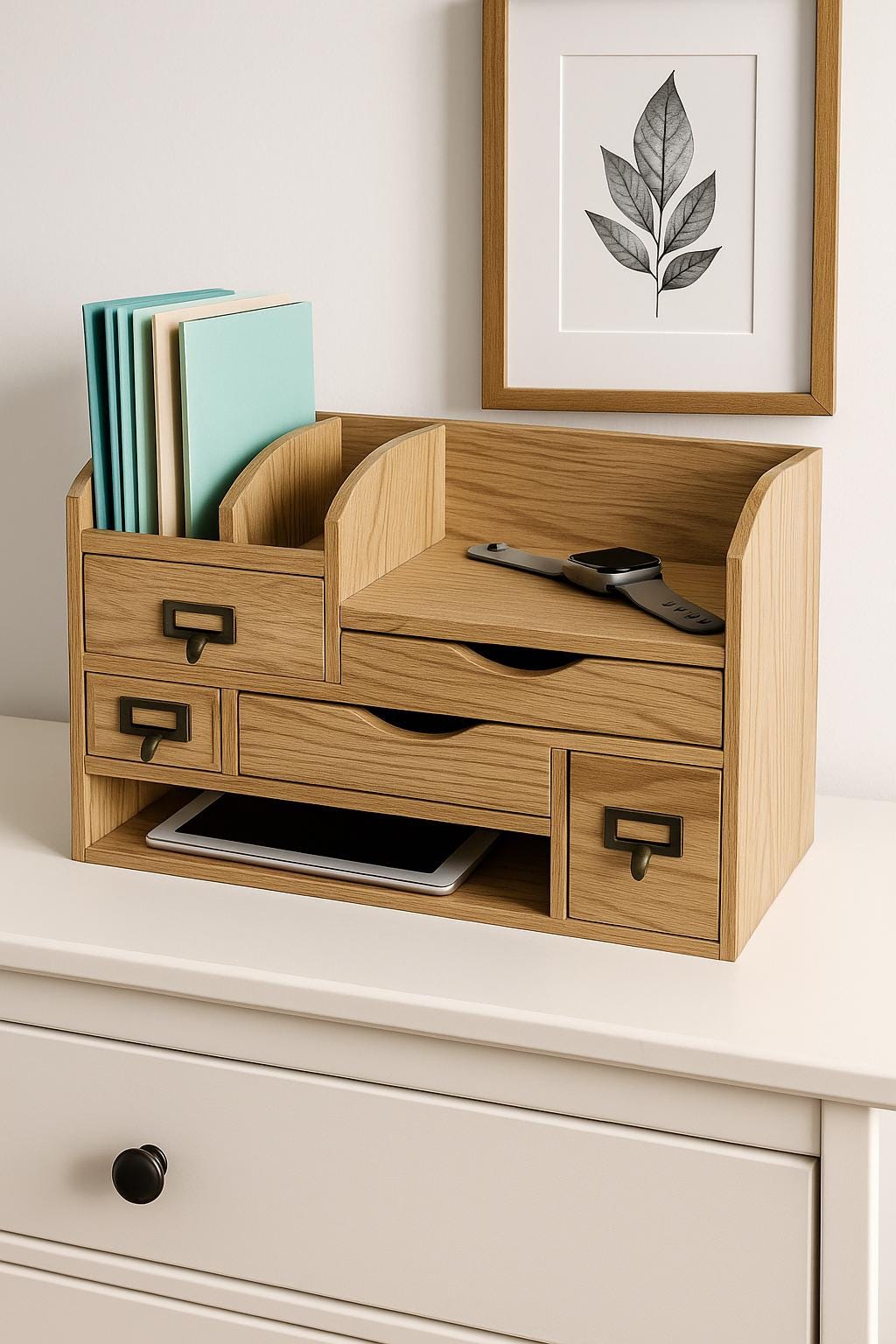 Organisateur Bureau Bambou Naturel 3 Tiroirs - Rangement Desktop 
