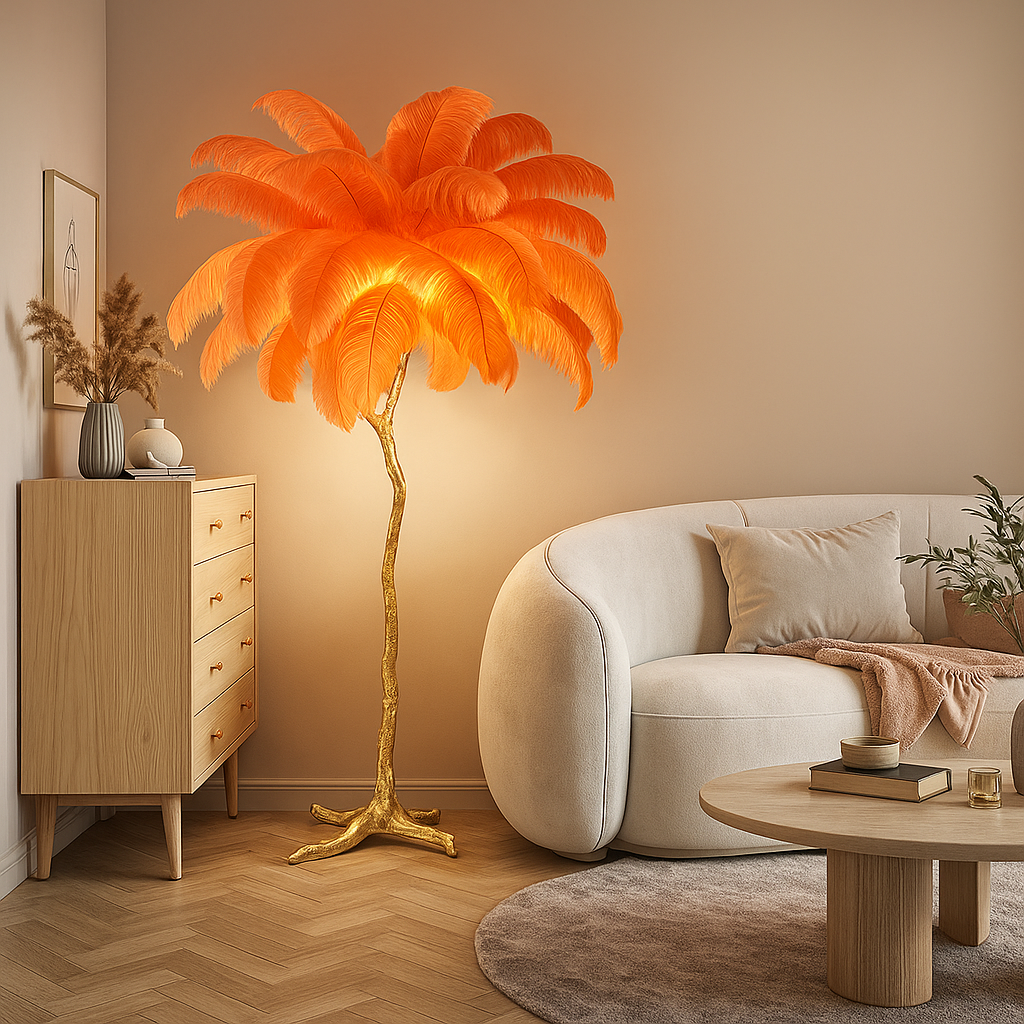Tall Floor Lamp, Palm Tree Light with Gold Base, Glam Chic Decor, Exotic Style, Multiple Colors Available