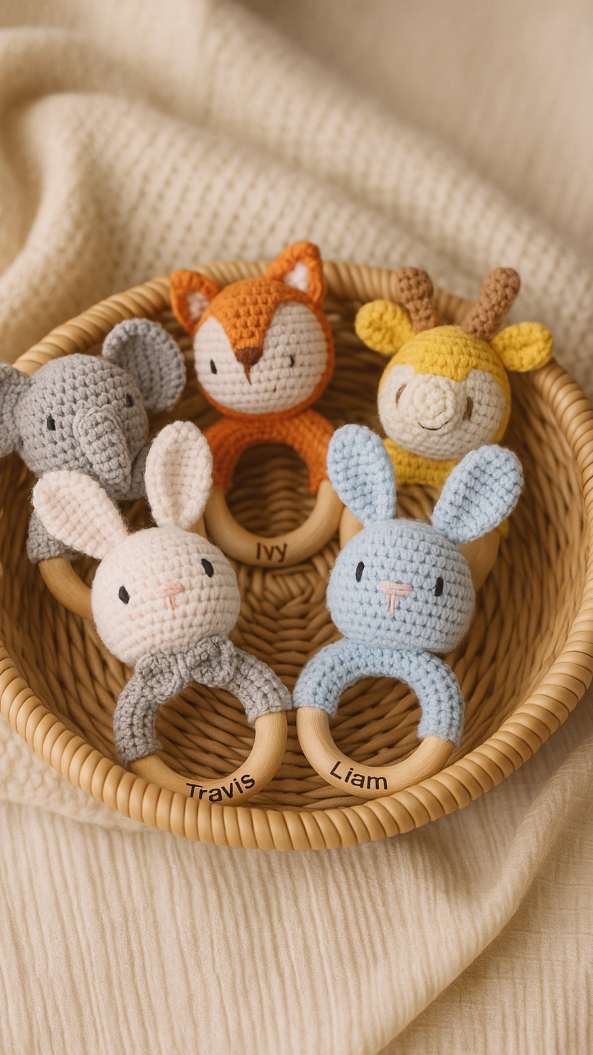 JOUET CROCHET DENTITION| Anneau Bois Animaux | Baby Teething Toy PAPICHA H