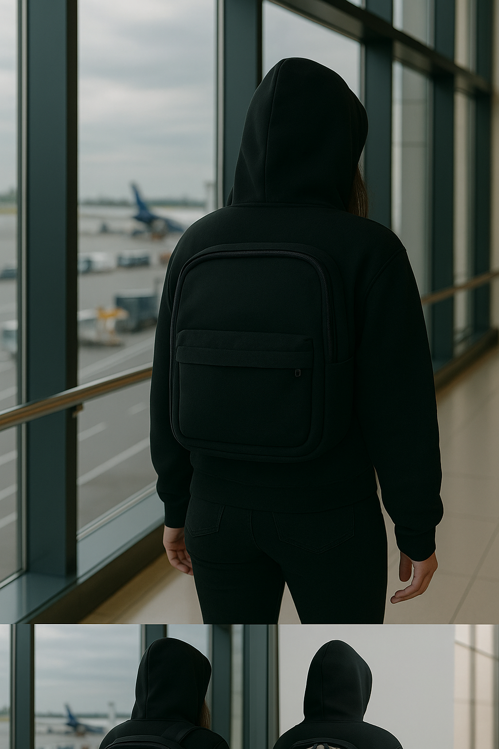 Hoodie with Integrated Backpack - Black Gray Oversized Streetwear | 2-in-1 Innovation Hoodie - Papicha H