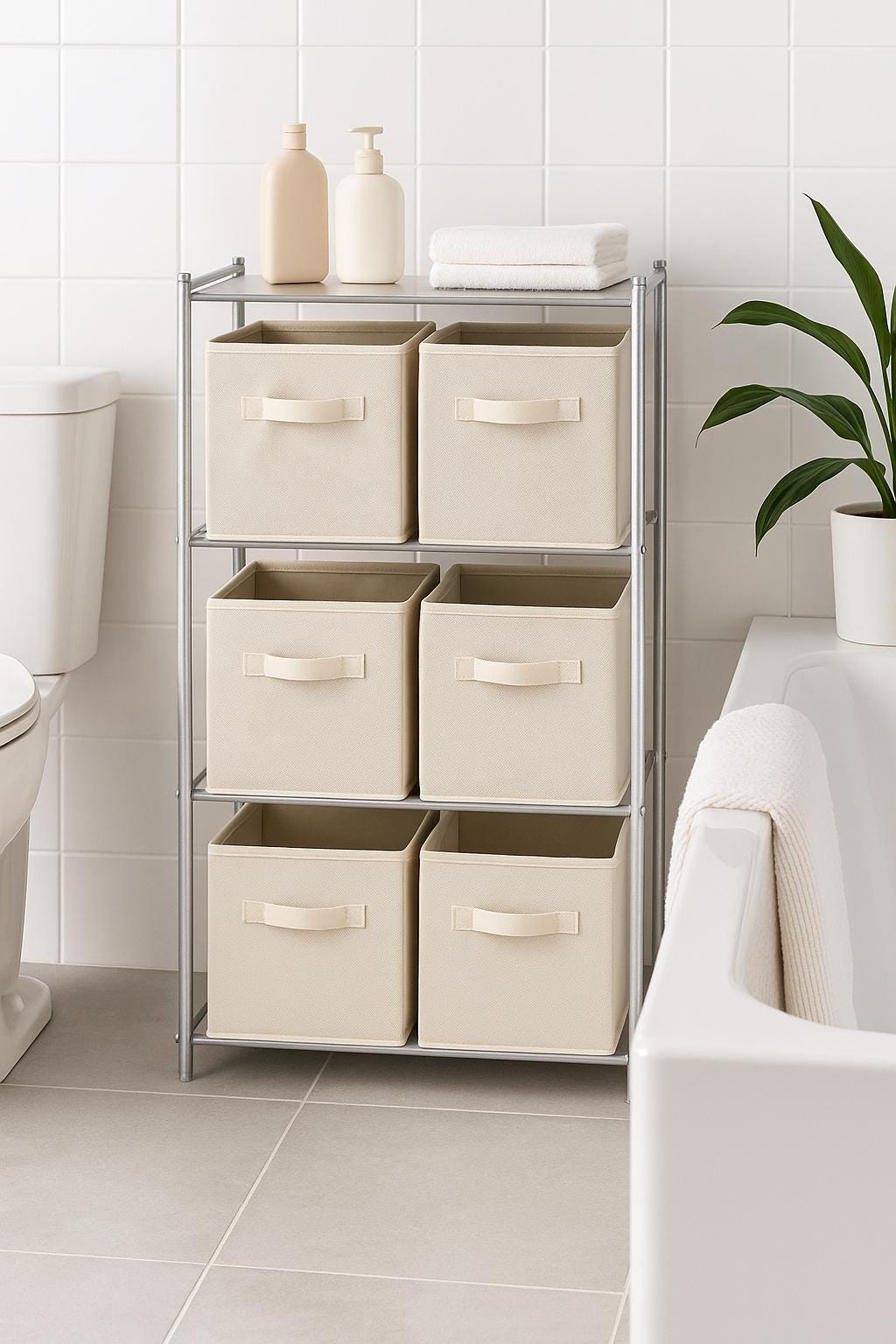 Lot de 6 bacs de rangement pliables en tissu – Organisateurs cubiques minimalistes en lin beige et crème pour étagères 