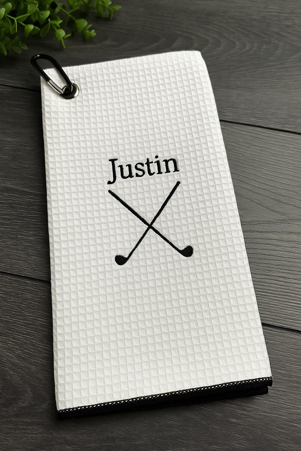 Serviette de golf personnalisée avec nom – Serviette de golf gaufrée brodée, cadeau pour golfeur, entraîneur ou garçon d'honneur