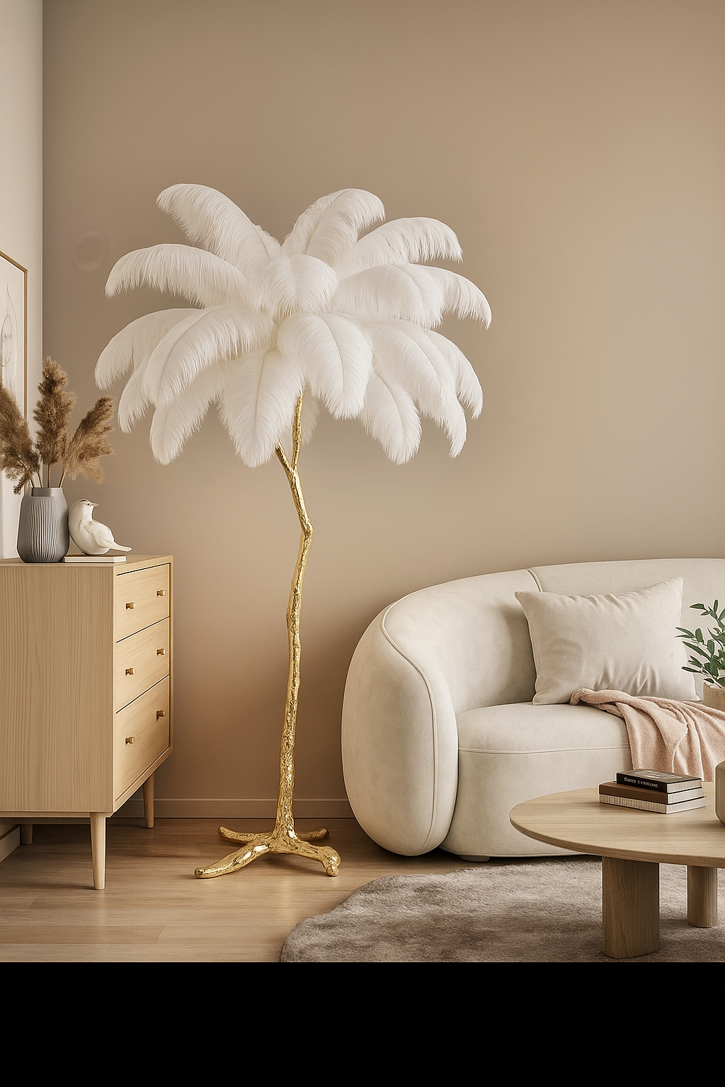 Tall Floor Lamp, Palm Tree Light with Gold Base, Glam Chic Decor, Exotic Style, Multiple Colors Available
