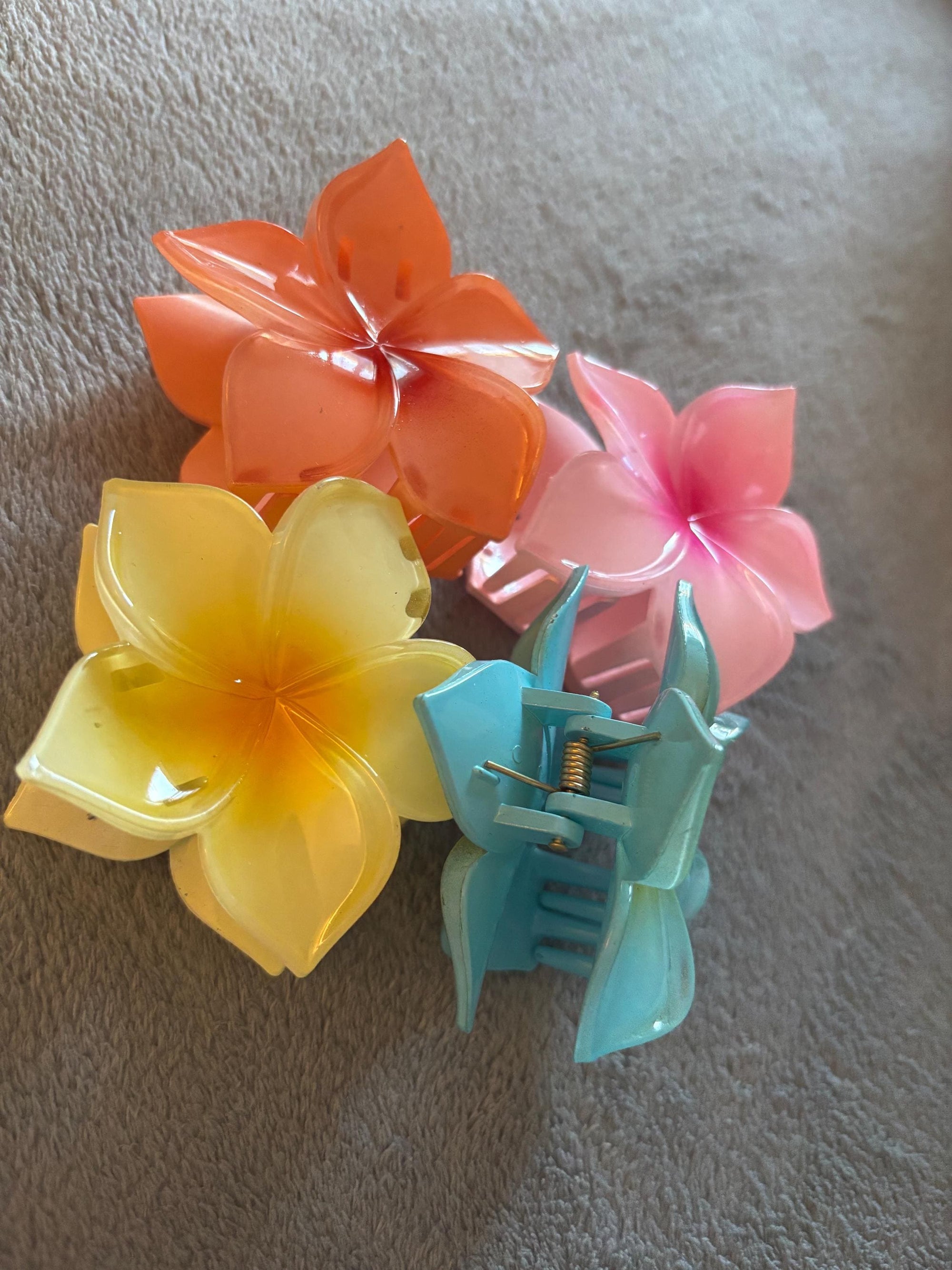 🌺 Barrette Fleur Tropicale Rose/Jaune - Pince Cheveux Hawaïenne Adulte | Tropical Flower Hair Clip Pink/Yellow - Adult Hawaiian Claw 🌴