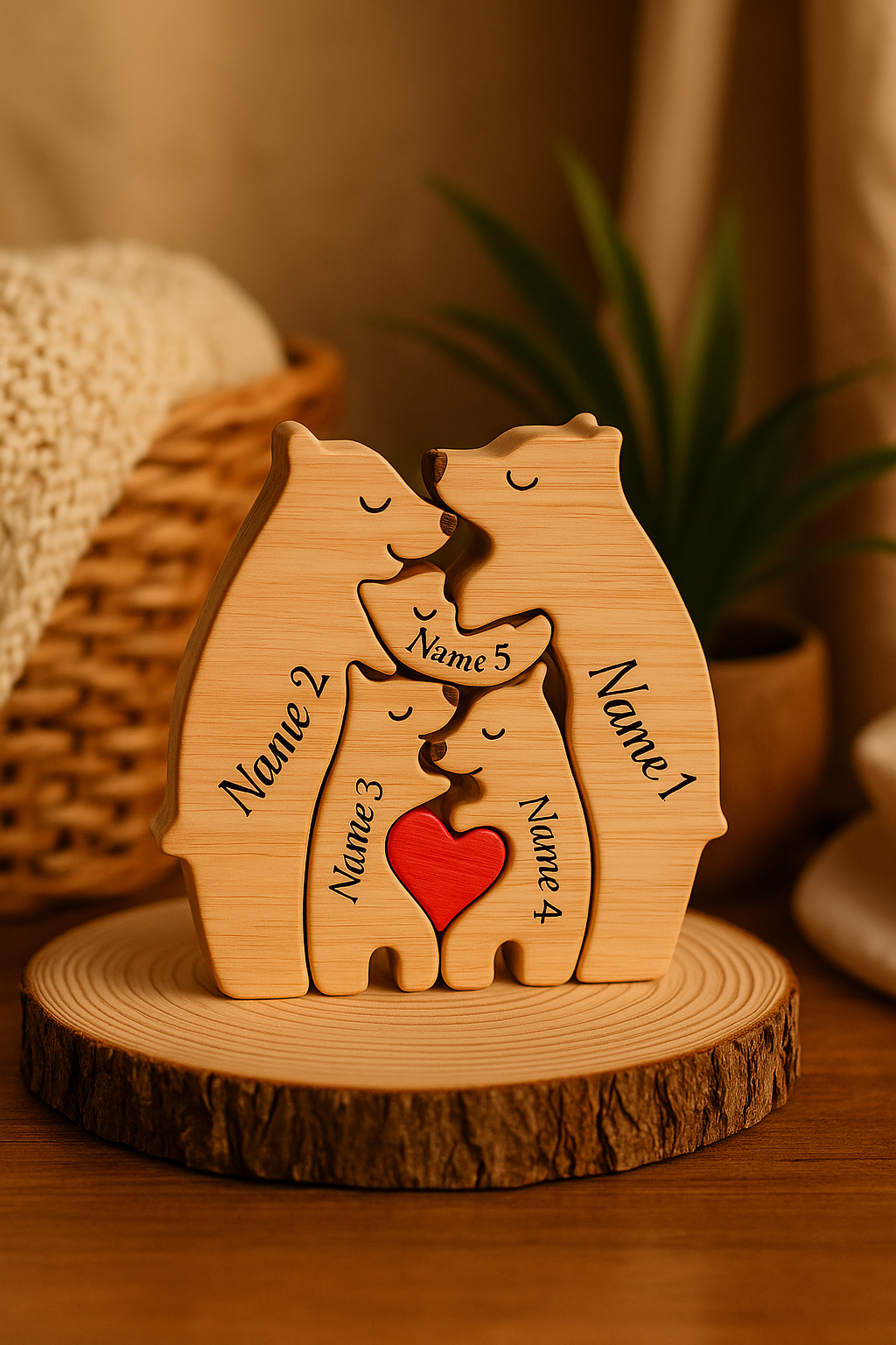 PUZZLE FAMILIAL BOIS| Ours Sculptés Prénoms | PAPICHA H Family Bear