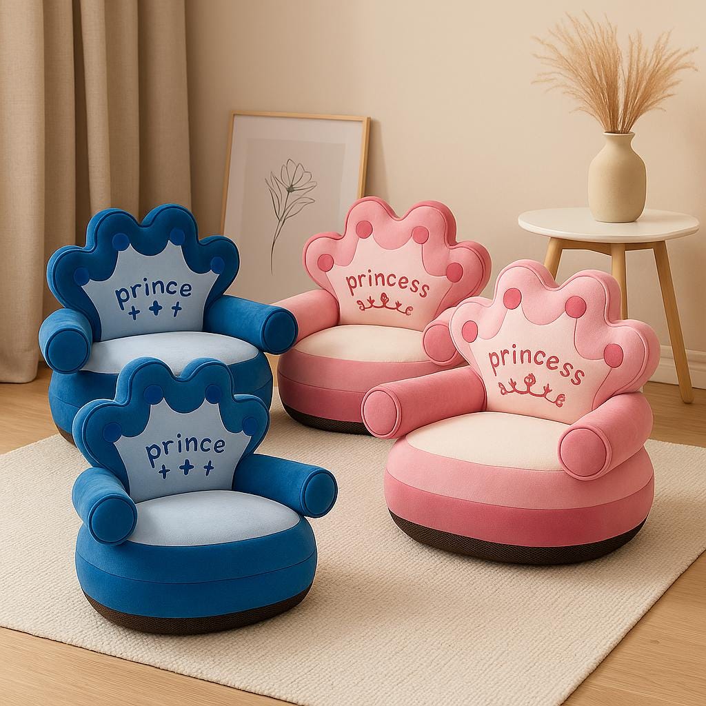 Fauteuil Royal Bébé Couronne Princesse Prince | Chaise en peluche Royal Baby - Canapé d'apprentissage doux 