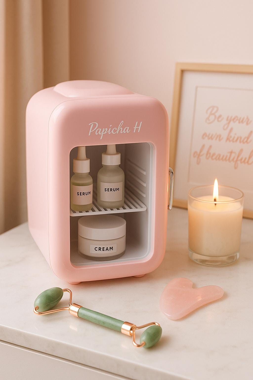 Mini Frigo Cosmétique 4L Rose - Réfrigérateur Beauté LED Silencieux