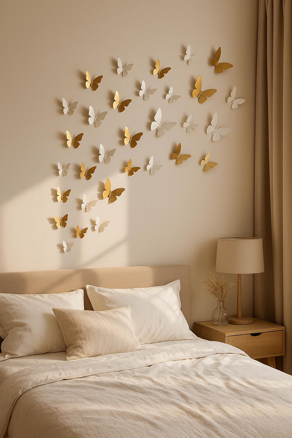 SET DÉCO PAPILLON 3D| Art Mural Blanc Or | Décor Papillon
