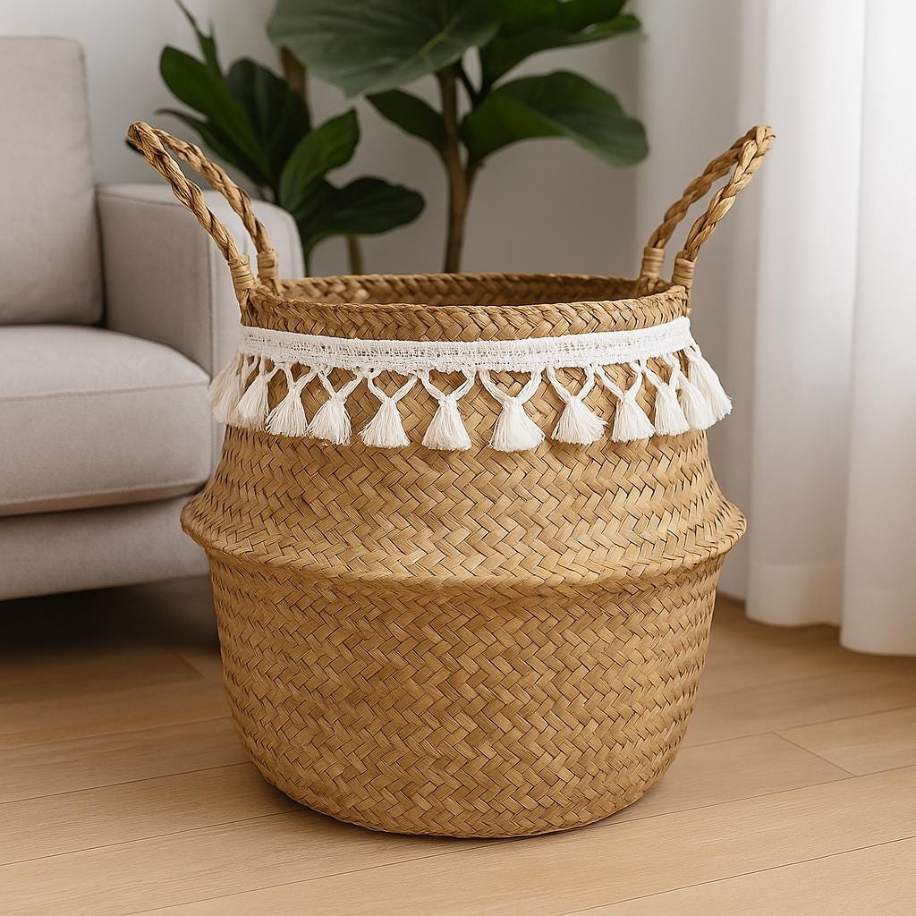 PANIER ROTIN BOHO | Support Plantes Suspendu | PAPICHA H Natural Basket