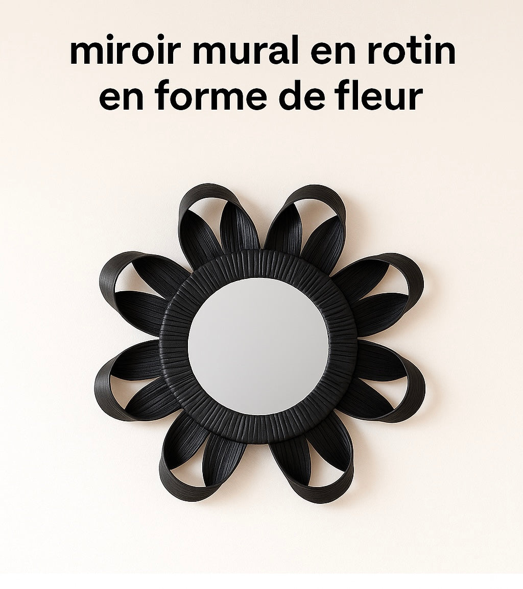 Boho Rattan Wall Mirror – Round Natural Wicker Mirror for Bedroom or Living Room