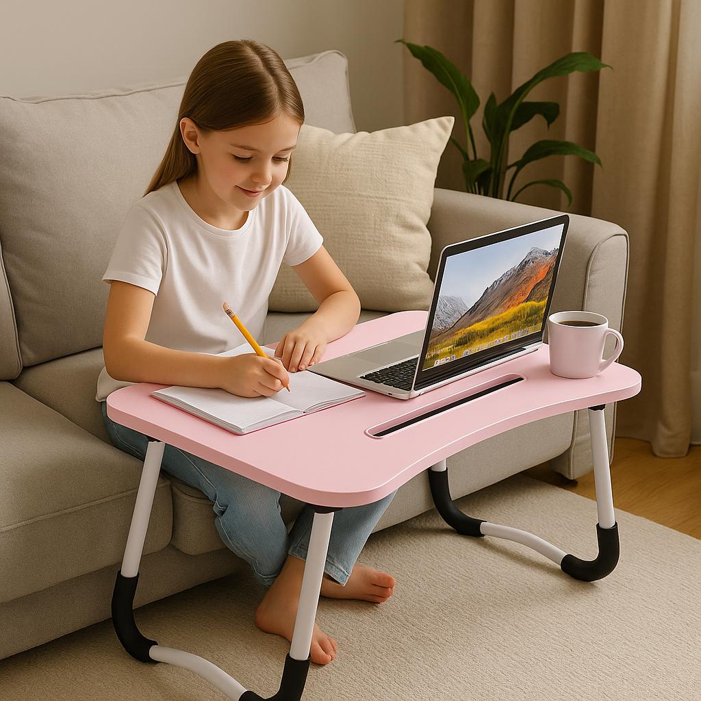Bureau pliable rose et bleu pour enfants – Table multifonction portable pour les devoirs, la lecture et le dessin 