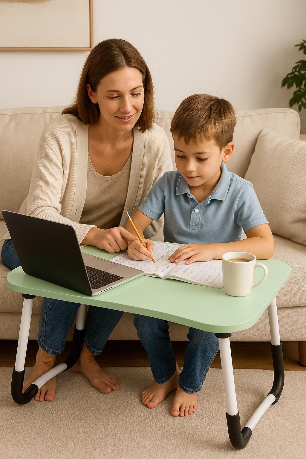 Bureau pliable rose et bleu pour enfants – Table multifonction portable pour les devoirs, la lecture et le dessin 