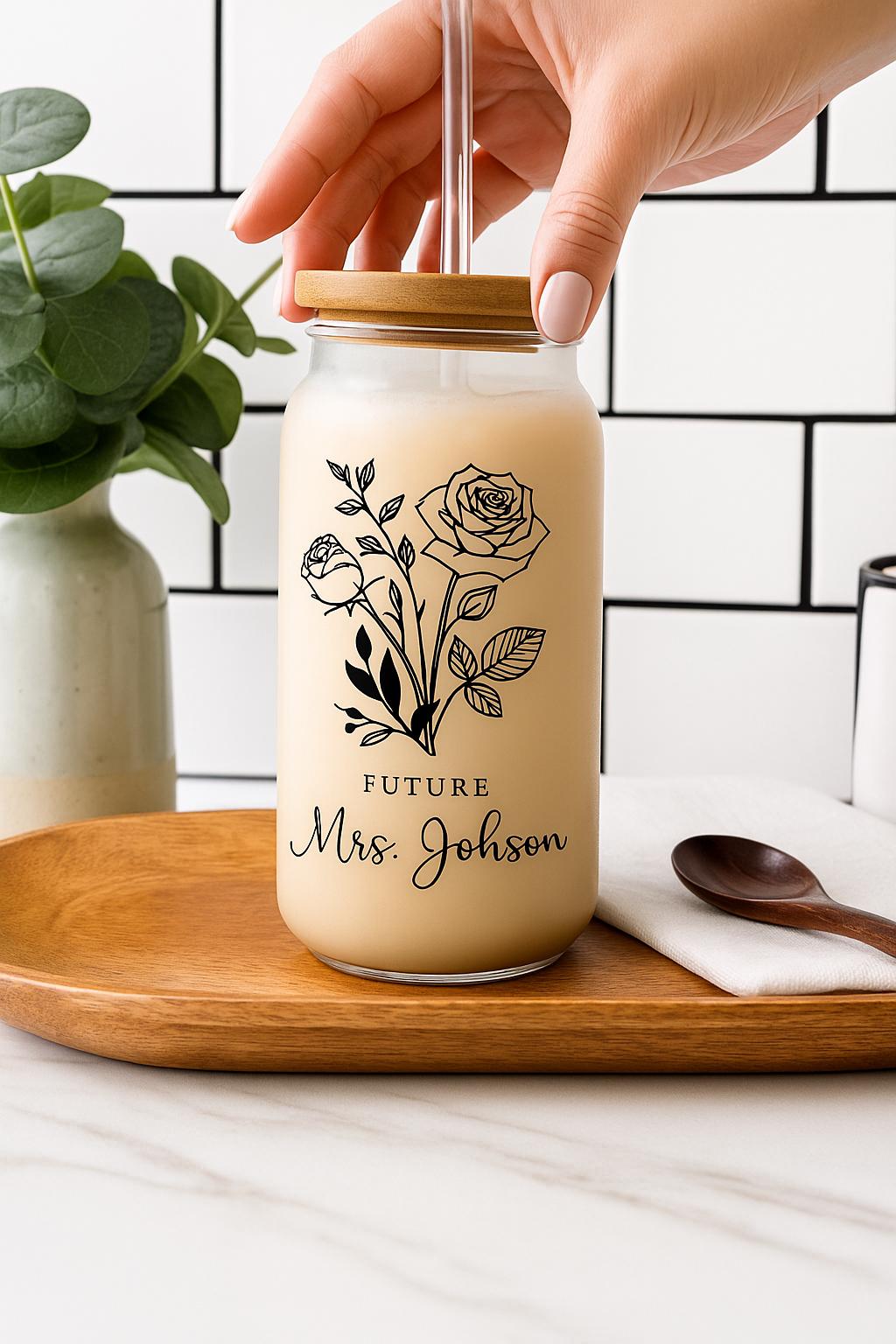 GOBELET VERRE PERSONNALISÉ | Design Floral 16oz | Glass Tumbler PAPICHA H