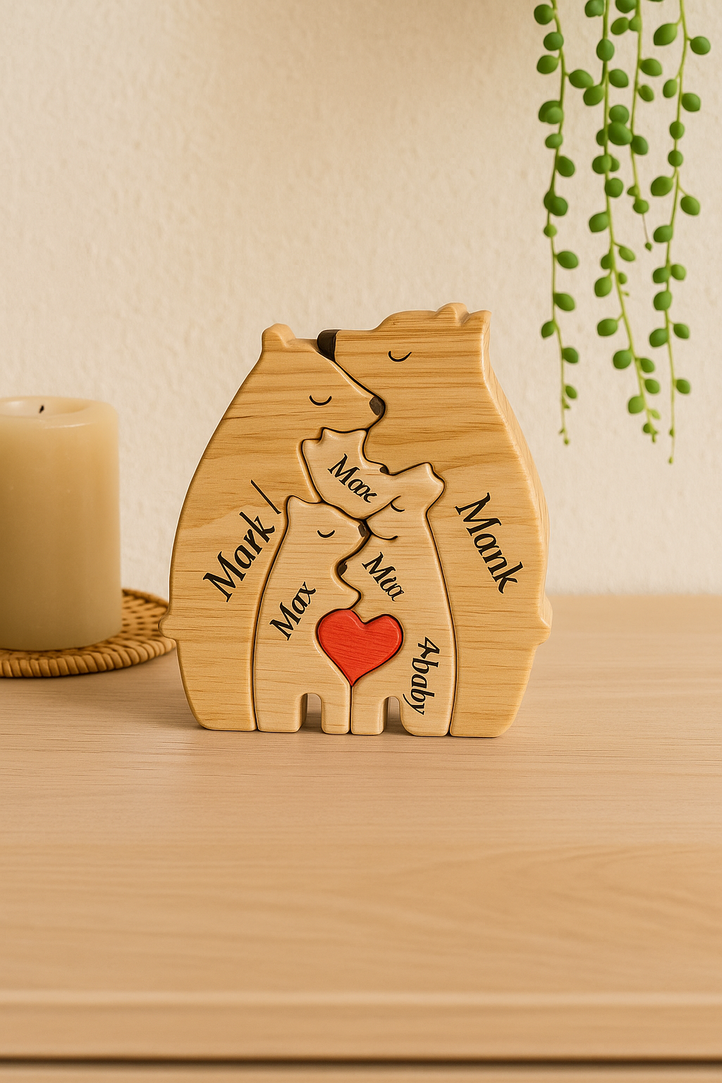 PUZZLE FAMILIAL BOIS| Ours Sculptés Prénoms | PAPICHA H Family Bear