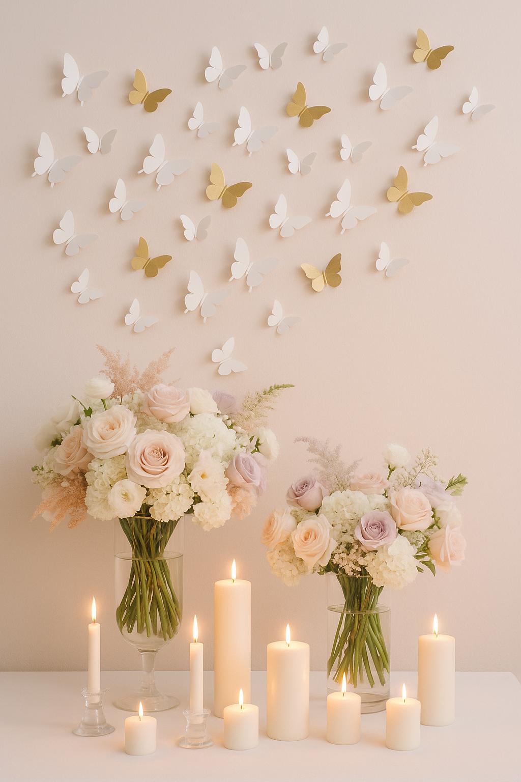 SET DÉCO PAPILLON 3D| Art Mural Blanc Or | Décor Papillon