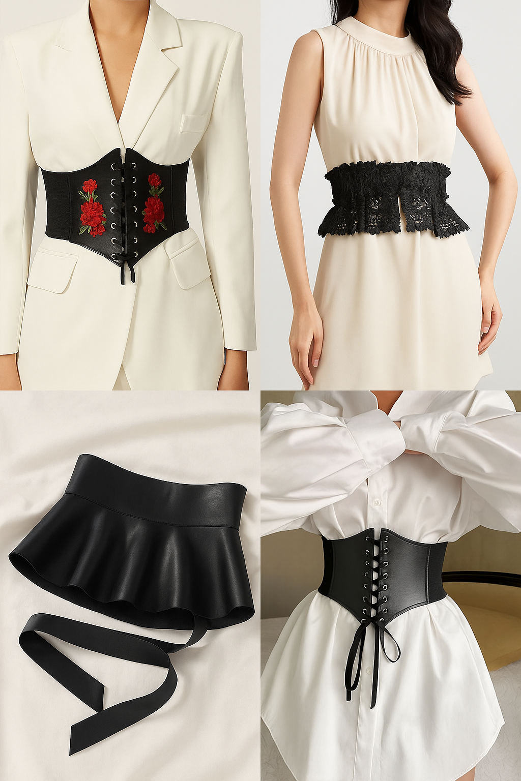 Double Buckle Corset Belt - Adjustable Faux Leather Waist Cincher | Wide Fashion Belt - Papicha H