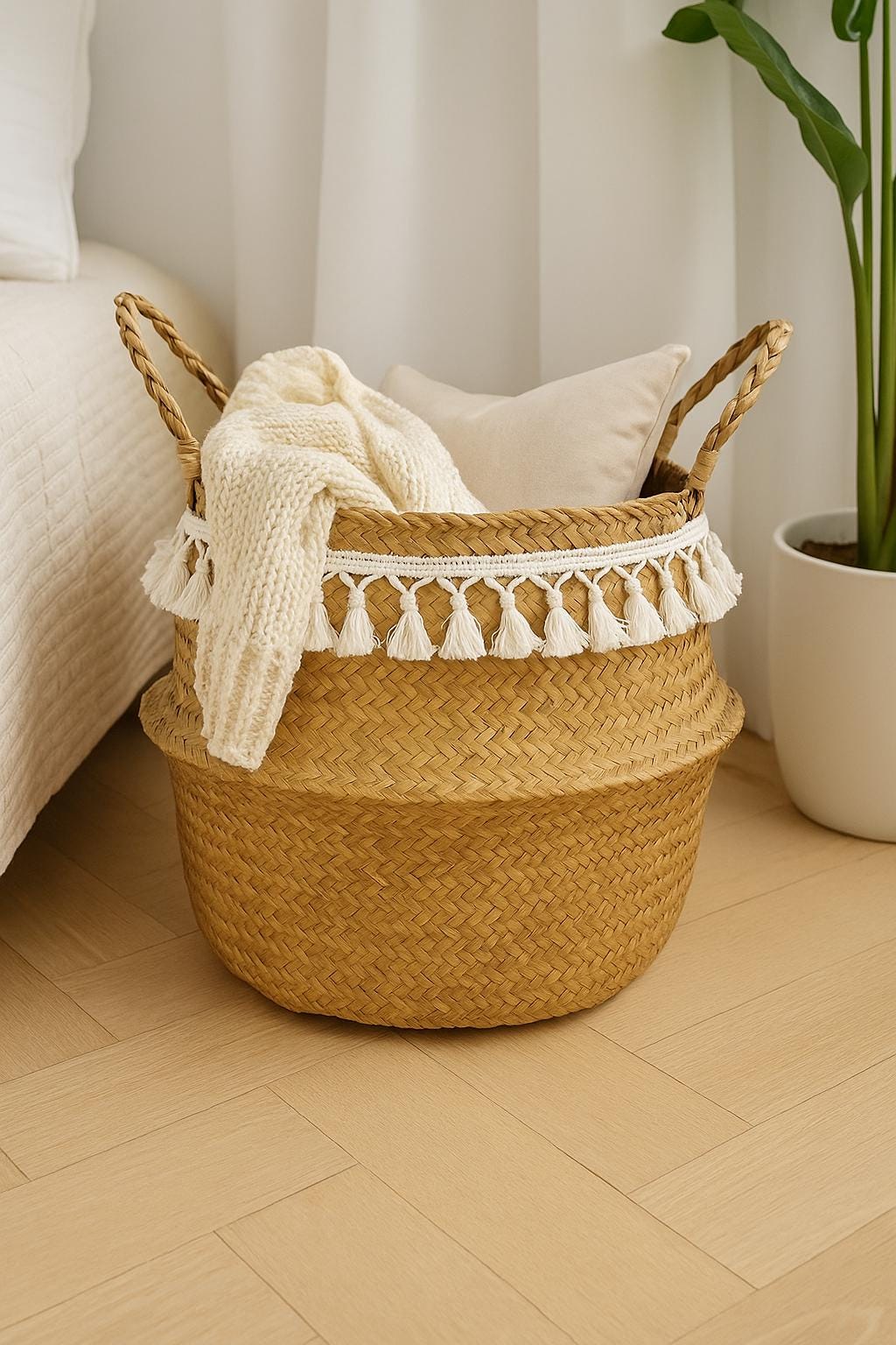 PANIER ROTIN BOHO | Support Plantes Suspendu | PAPICHA H Natural Basket