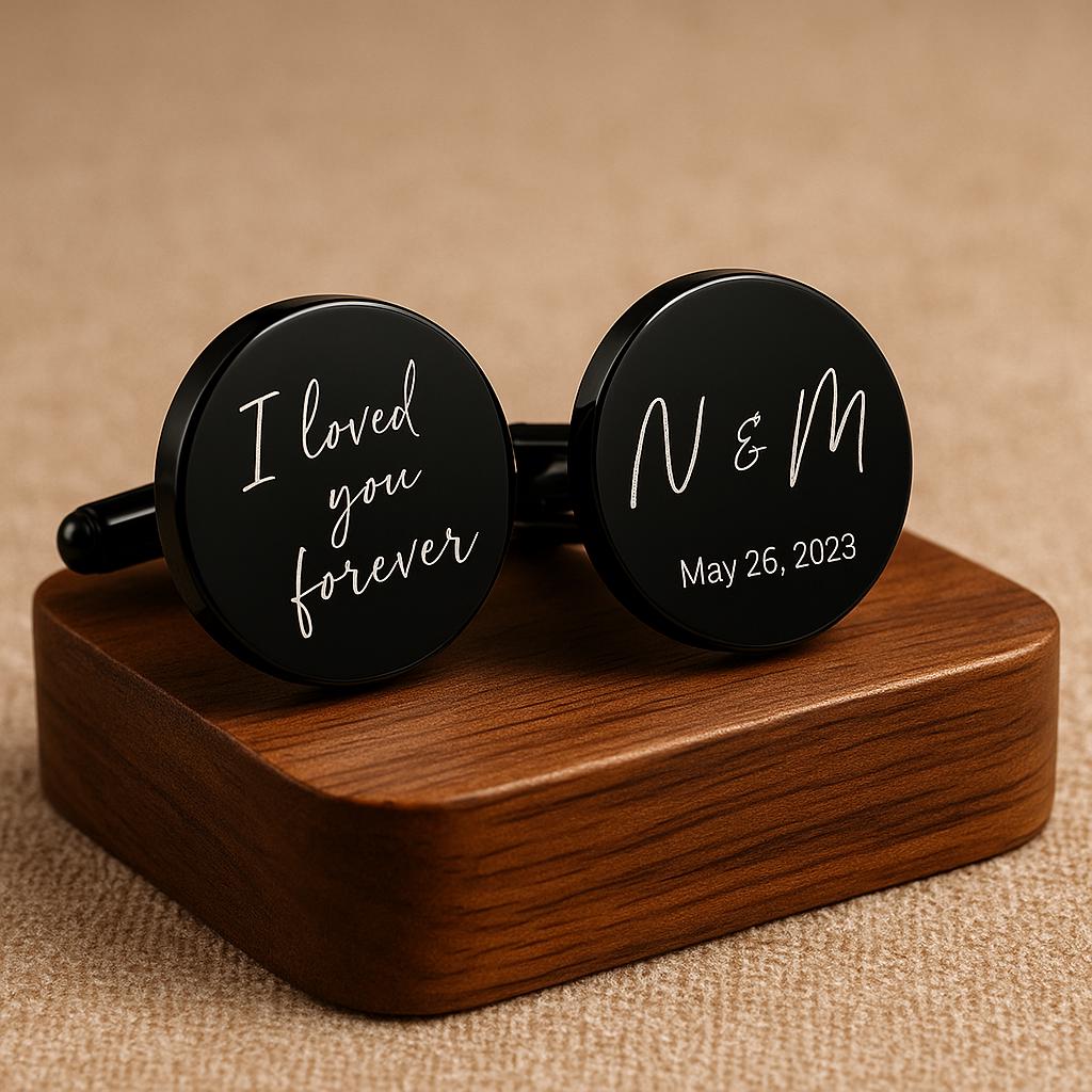 Boutons Manchette Père Mariée Or - Gravure Personnalisée Homme | Father Bride Cufflinks Gold - Men's Personalized Engraving