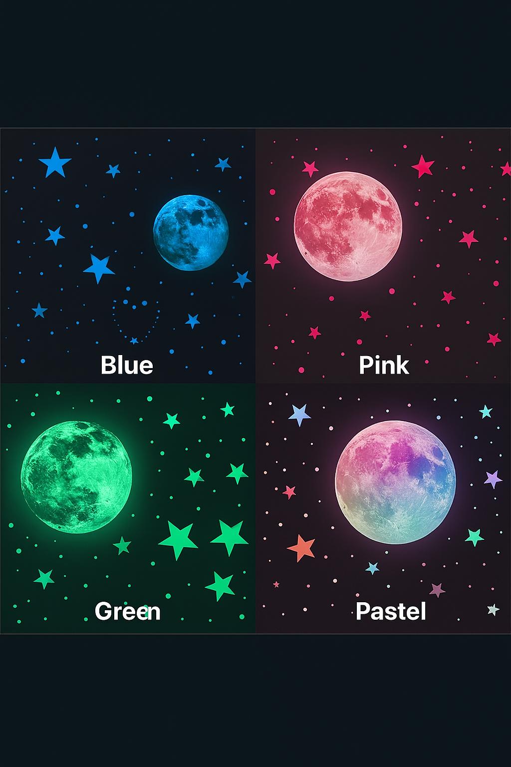 Glow in the Dark Wall Stickers – Stars & Moon for Kids Room | Nursery Night Decor | Soothing Glow Wall Decals