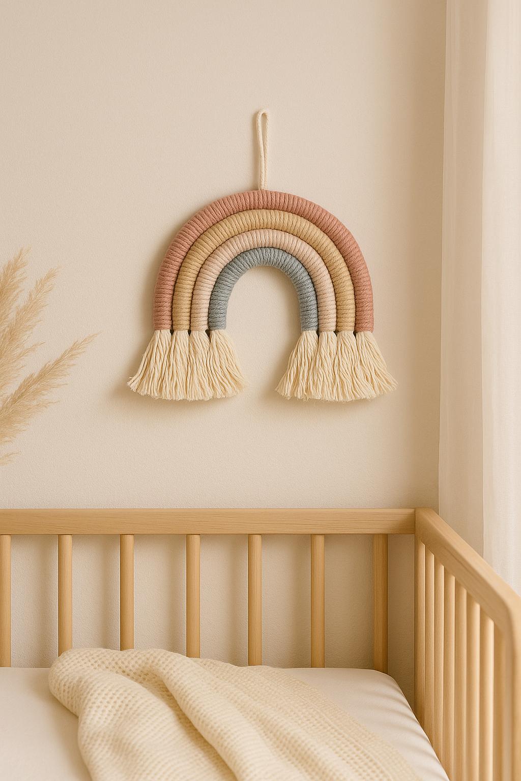 Rainbow Macrame Wall Hanging – Boho Nursery Decor for Baby & Kids Room – Handmade Gift Idea