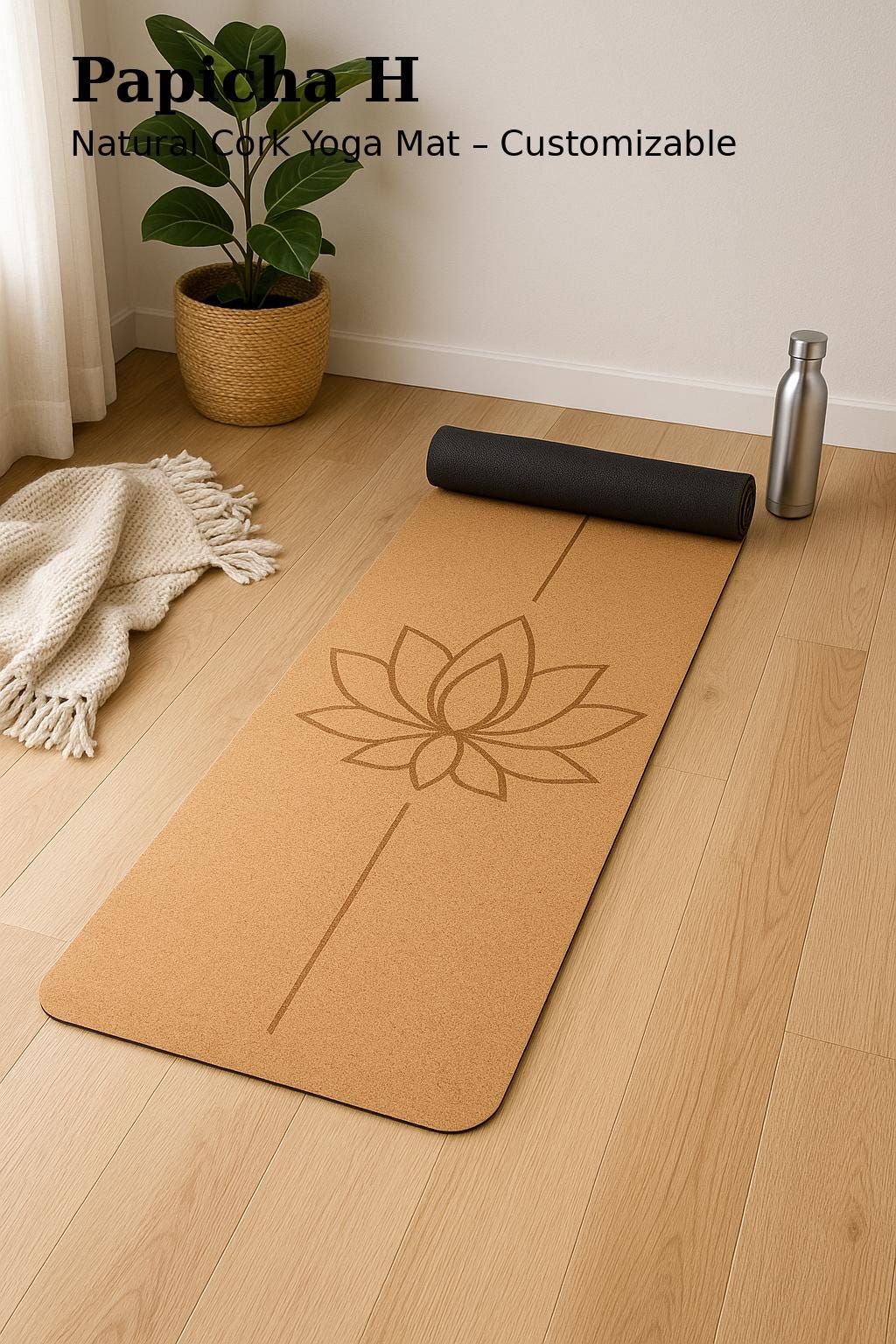 Tapis de yoga en liège personnalisé – Tapis antidérapant écologique avec nom ou mantra personnalisé