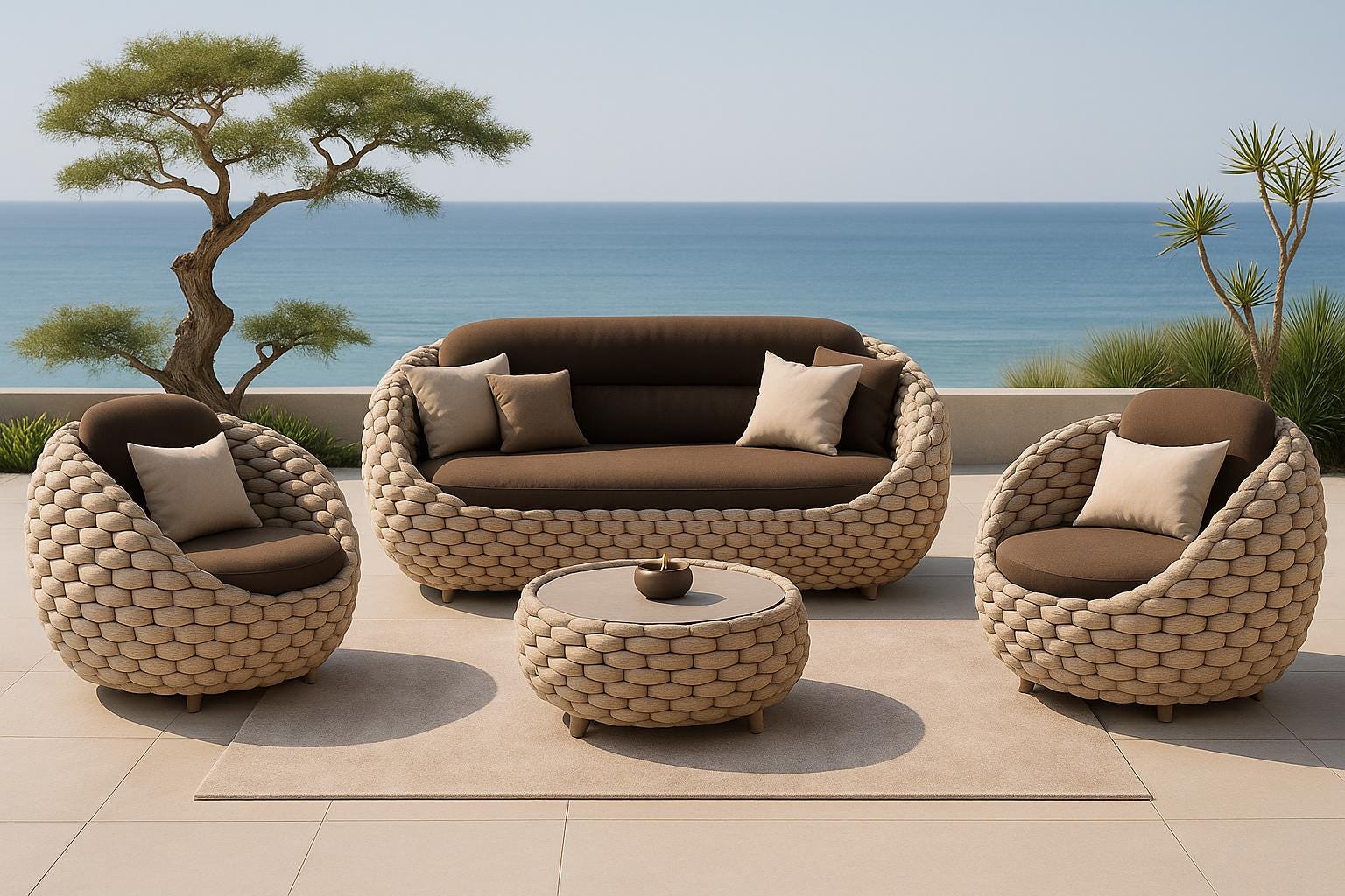 Salon de jardin de luxe en rotin | Mobilier de salon d'extérieur, design bohème tissé, terrasse chic, espace détente, rotin artisanal, respectueux de l'environnement 