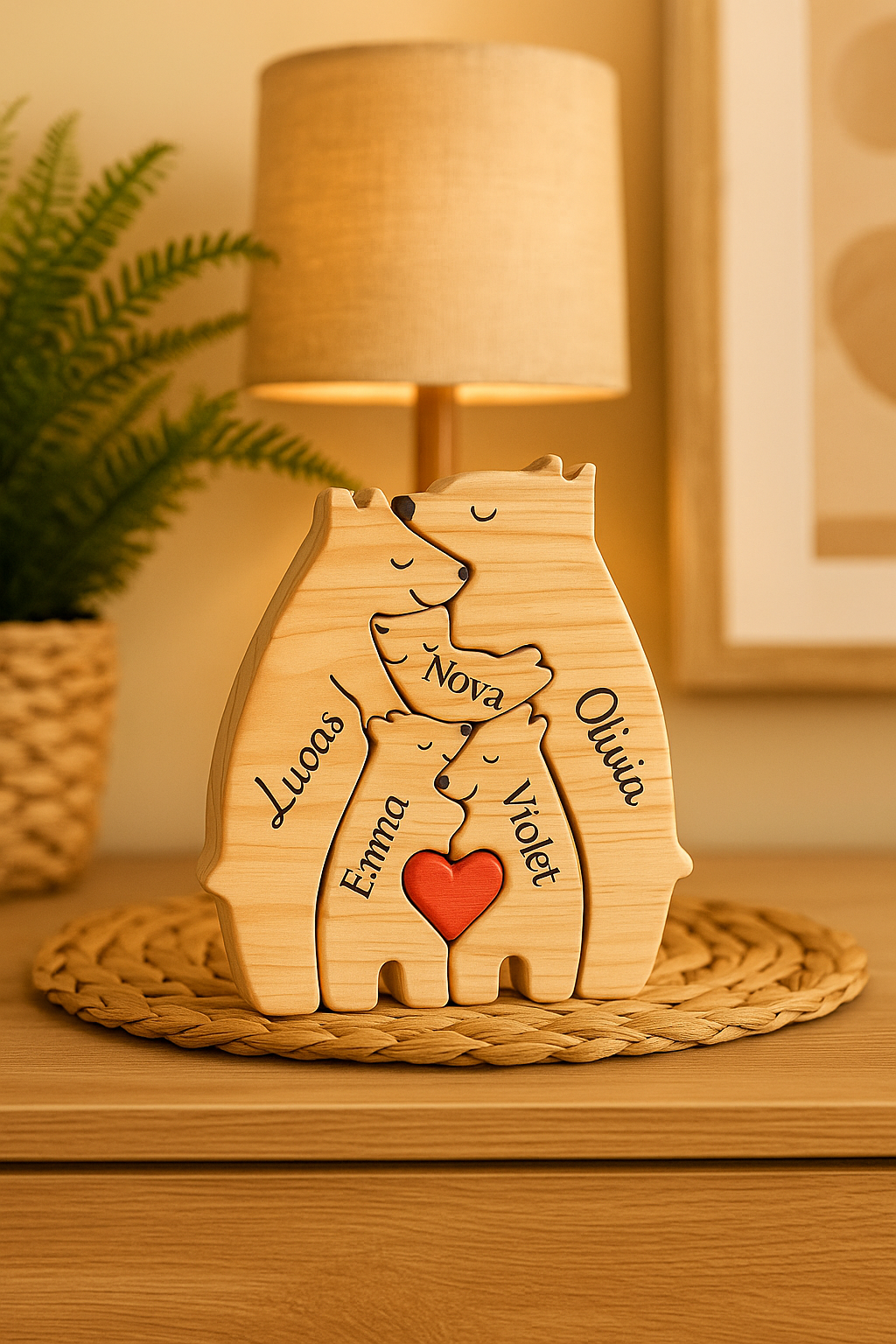 PUZZLE FAMILIAL BOIS| Ours Sculptés Prénoms | PAPICHA H Family Bear