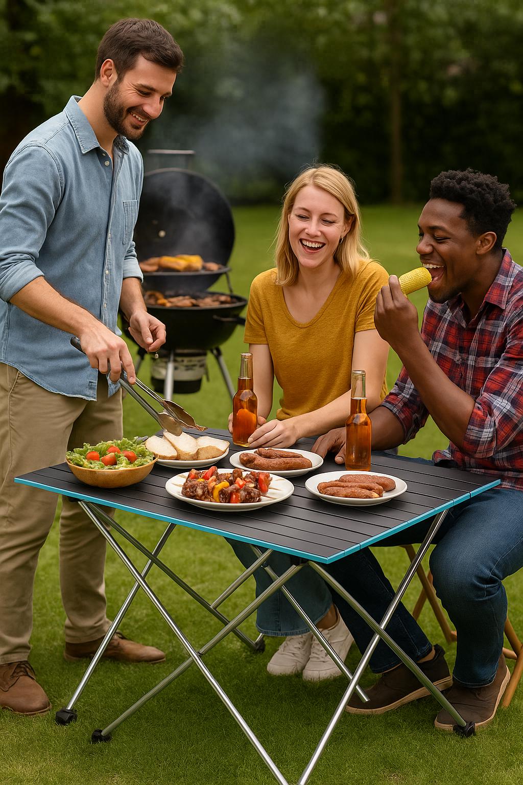 Camping essentials lightweight folding outdoor picnic table, portable BBQ table, aluminum alloy, compact travel gear, beach, hiking, garden