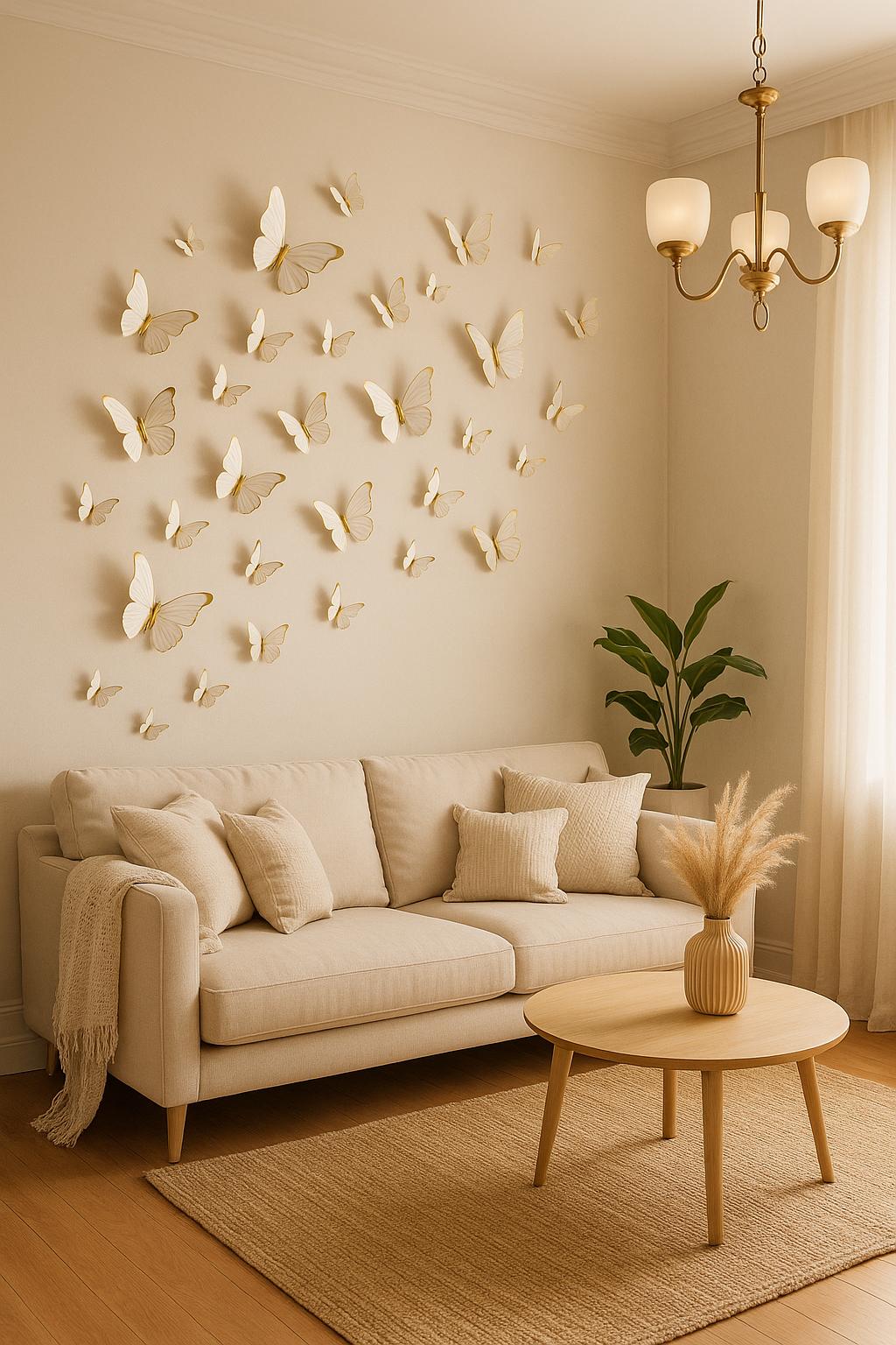 SET DÉCO PAPILLON 3D| Art Mural Blanc Or | Décor Papillon