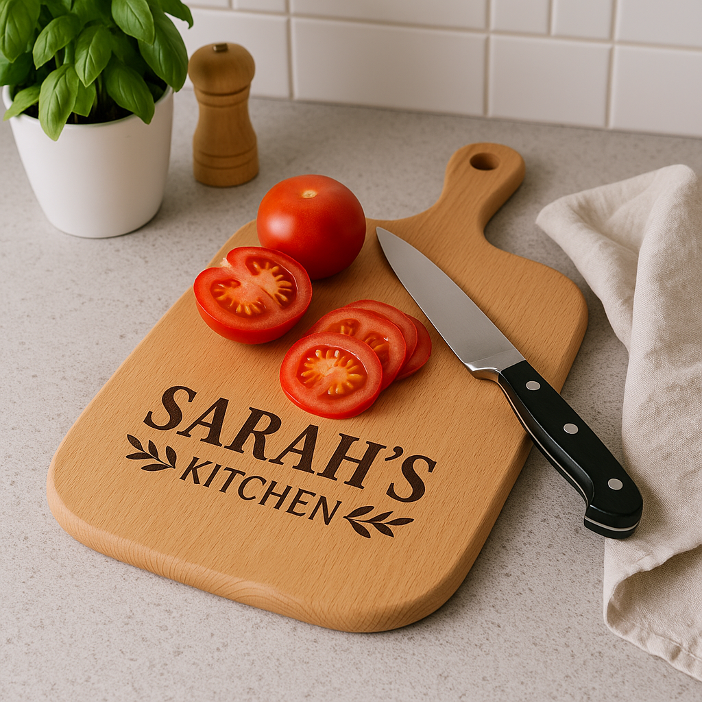 Planche à Découper Personnalisée en Bois de Hêtre – Gravure Nom ou Logo Offert | Cadeau Unique Cuisine & BBQ | Personalisable Chef / Restaurant / Maison-Personalized Beechwood Cutting Board – Free Engraving of Name or Logo | Unique Kitchen & BBQ Gift | Cu