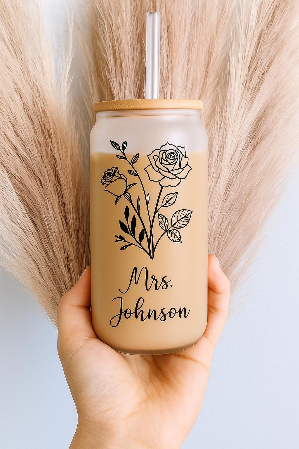 GOBELET VERRE PERSONNALISÉ | Design Floral 16oz | Glass Tumbler PAPICHA H