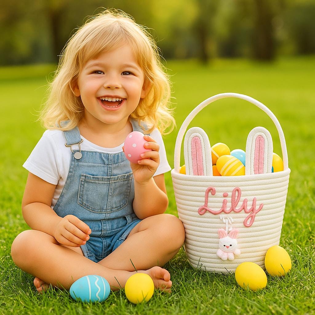 Panier Personnalisé Chasse aux Œufs | Personalized Egg Hunt Basket - Nom Brodé | Embroidered Name 🐰