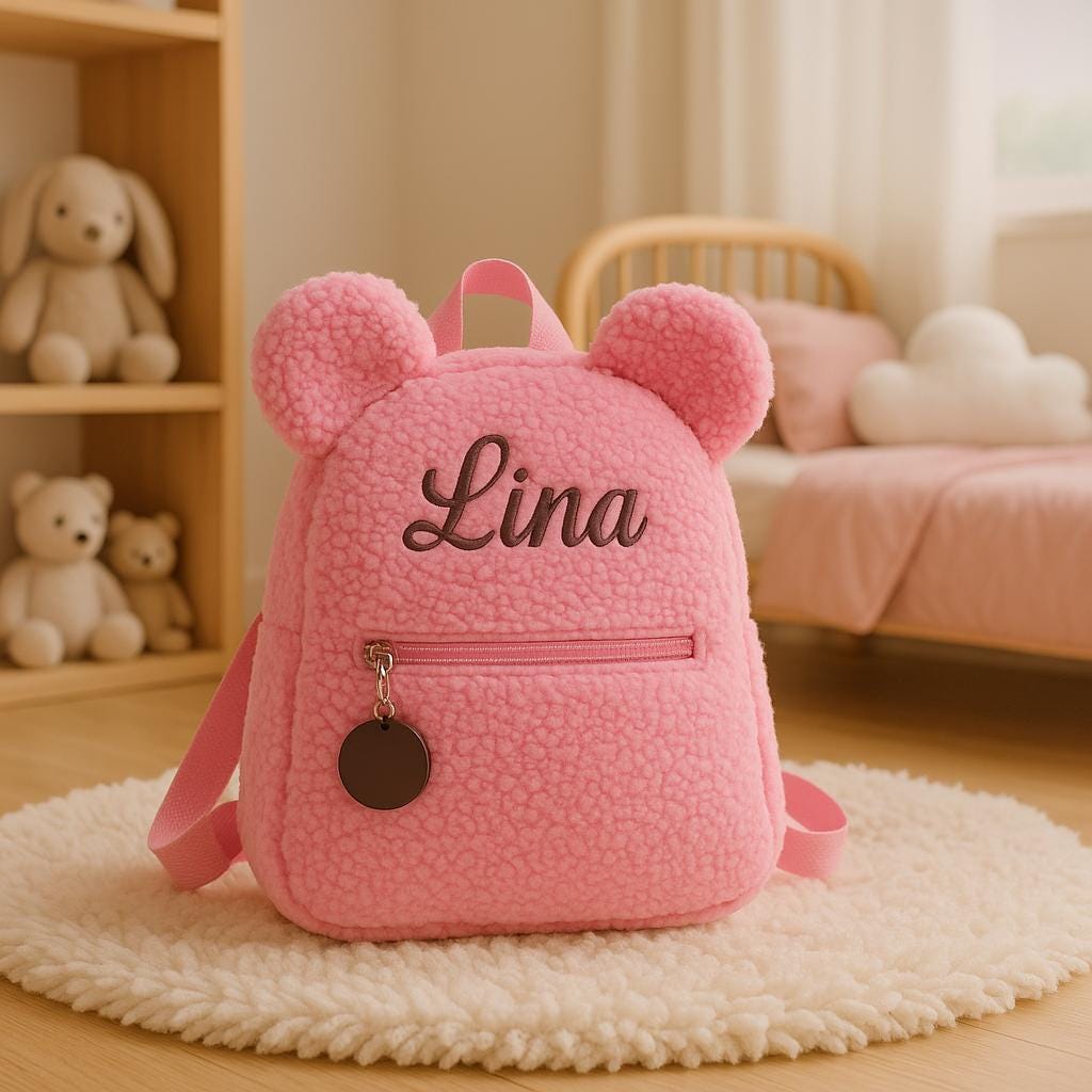 Personalized Teddy Bear Backpack with Name – Soft Plush Kids Bag | Custom Preschool Gift for Baby, Toddler, Daycare, Nursery