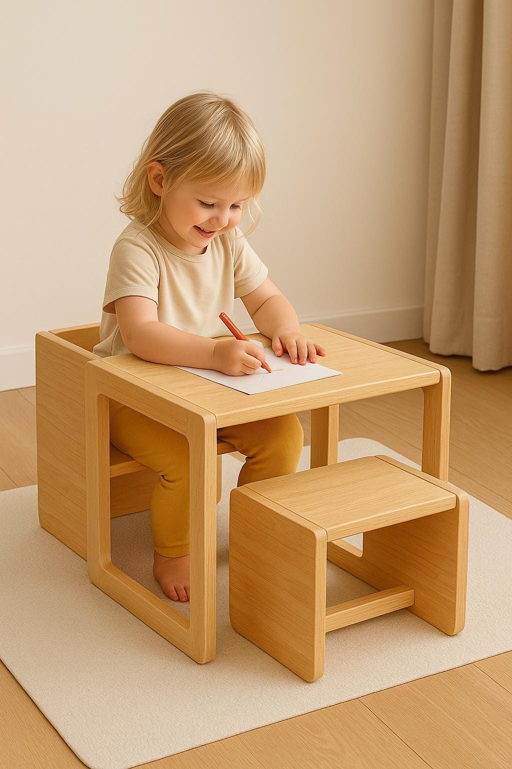 Ensemble bureau et chaises en bois – Mobilier convertible 3 en 1 pour enfants – Table d'apprentissage style tout-petit
