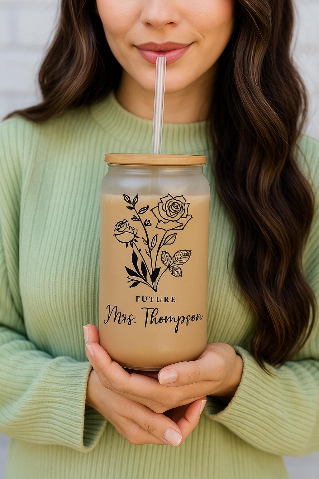 GOBELET VERRE PERSONNALISÉ | Design Floral 16oz | Glass Tumbler PAPICHA H
