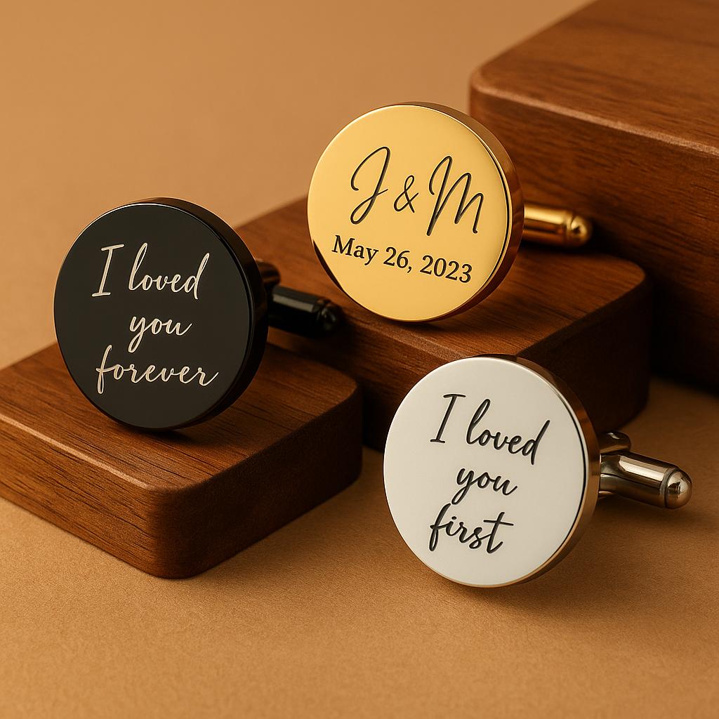 Boutons Manchette Père Mariée Or - Gravure Personnalisée Homme | Father Bride Cufflinks Gold - Men's Personalized Engraving
