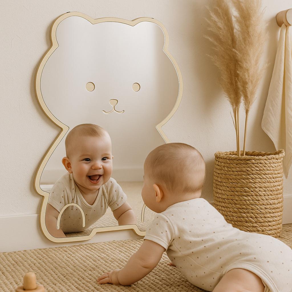 MIROIR DÉVELOPPEMENT BÉBÉ | Bois Acrylique Sécurisé | Miroir bébé