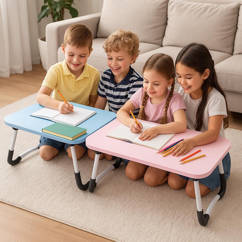 Bureau pliable rose et bleu pour enfants – Table multifonction portable pour les devoirs, la lecture et le dessin 