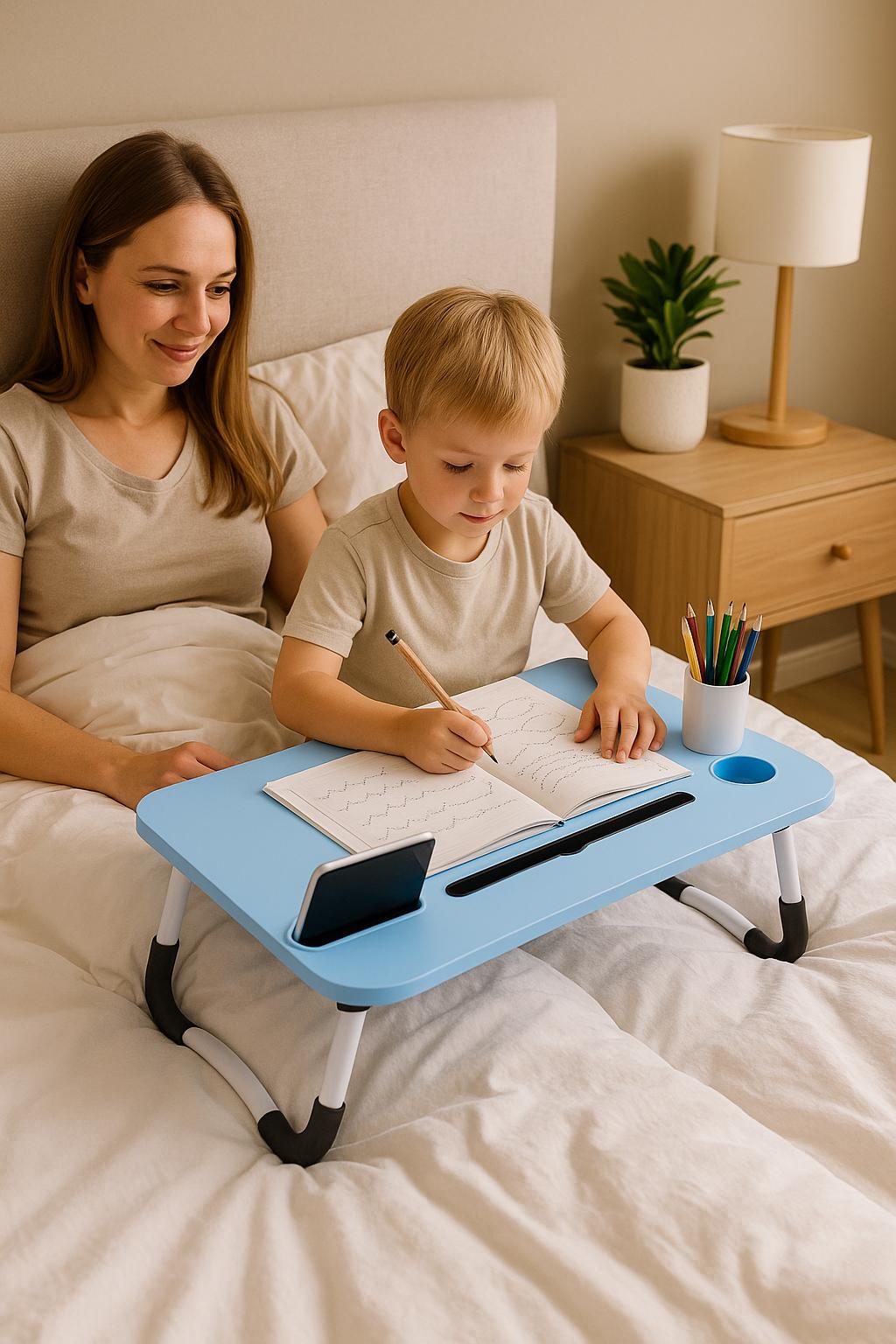 Bureau pliable rose et bleu pour enfants – Table multifonction portable pour les devoirs, la lecture et le dessin 