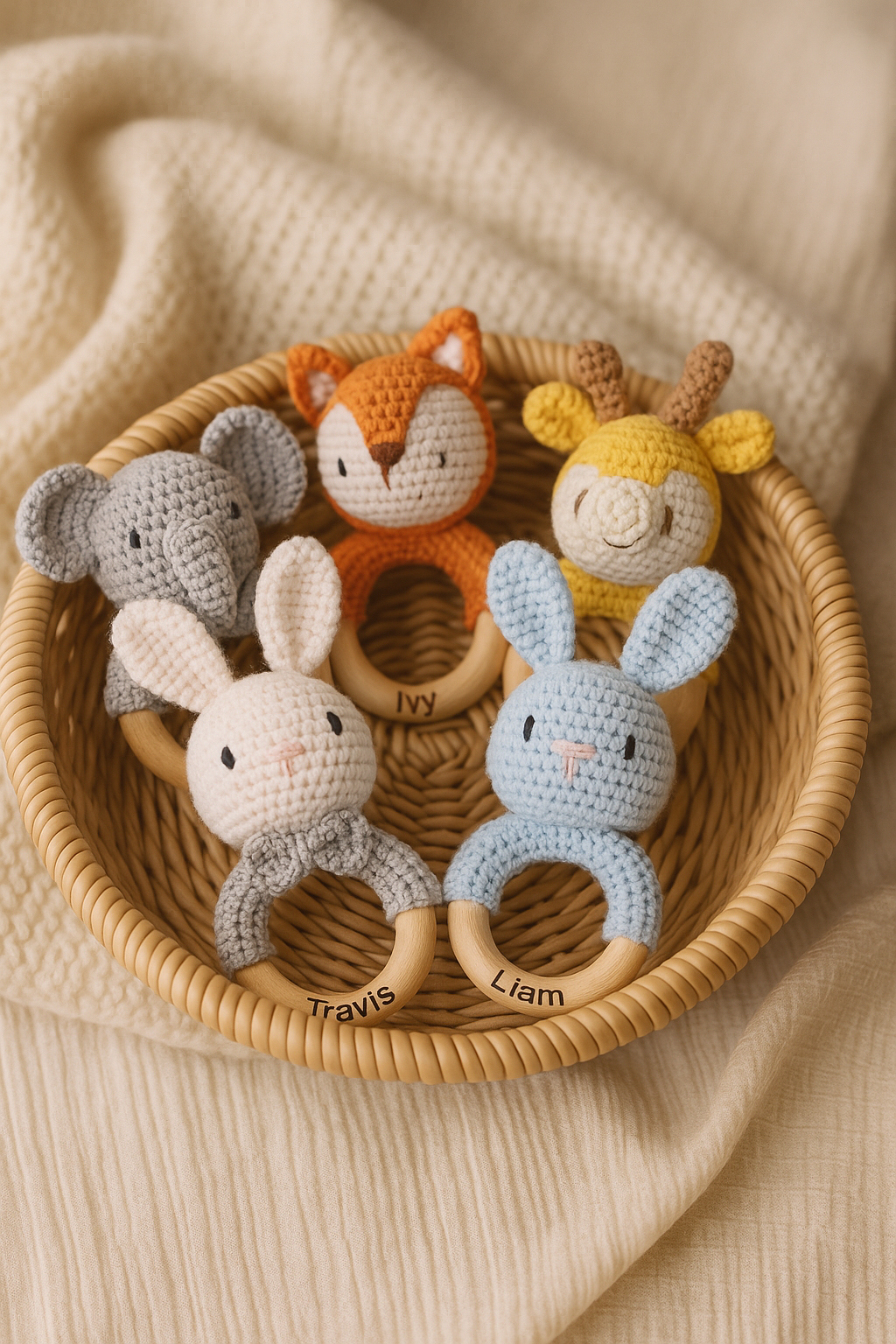 JOUET CROCHET DENTITION| Anneau Bois Animaux | Baby Teething Toy PAPICHA H