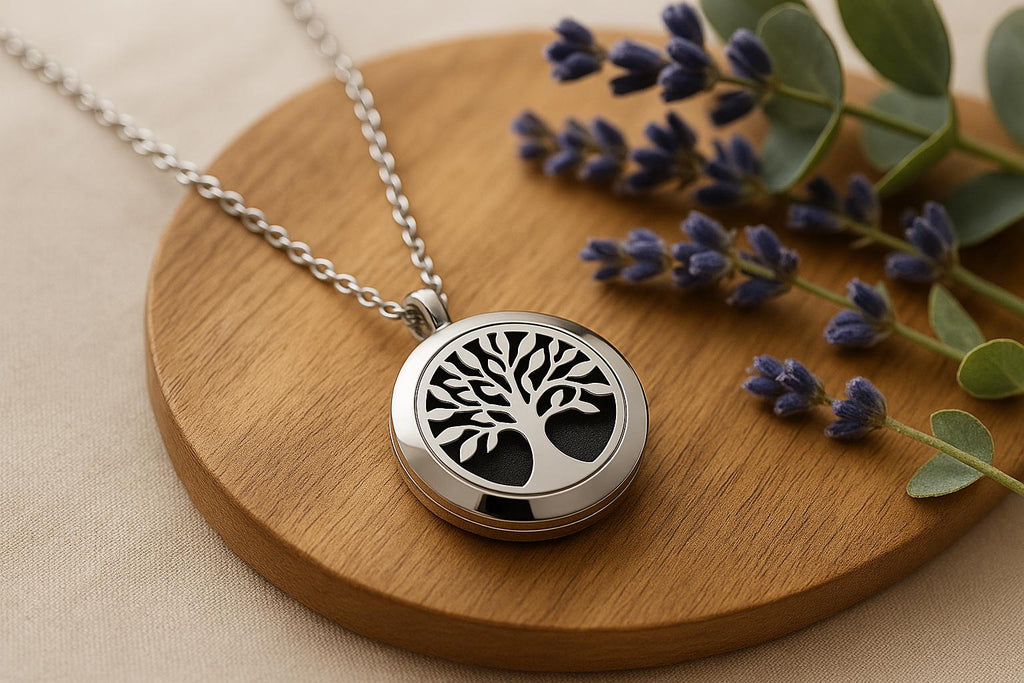 Essential Oil Diffuser Necklace - Tree of Life Aromatherapy Locket | Stainless Steel Scent Jewelry - Papicha H